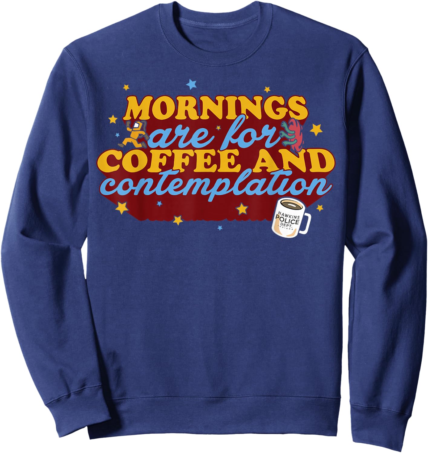 Netflix Stranger Things Coffee And Contemplation Typographic Sweatshirt - Sweatshirt | Navy