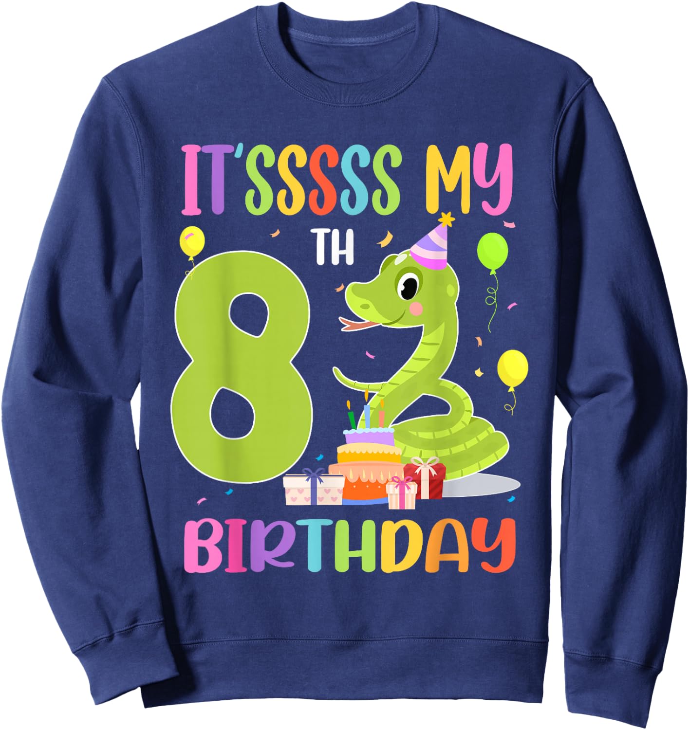 It's My 8th Birthday Snake 8 Years Old Birthday Sweatshirt - Sweatshirt | Navy