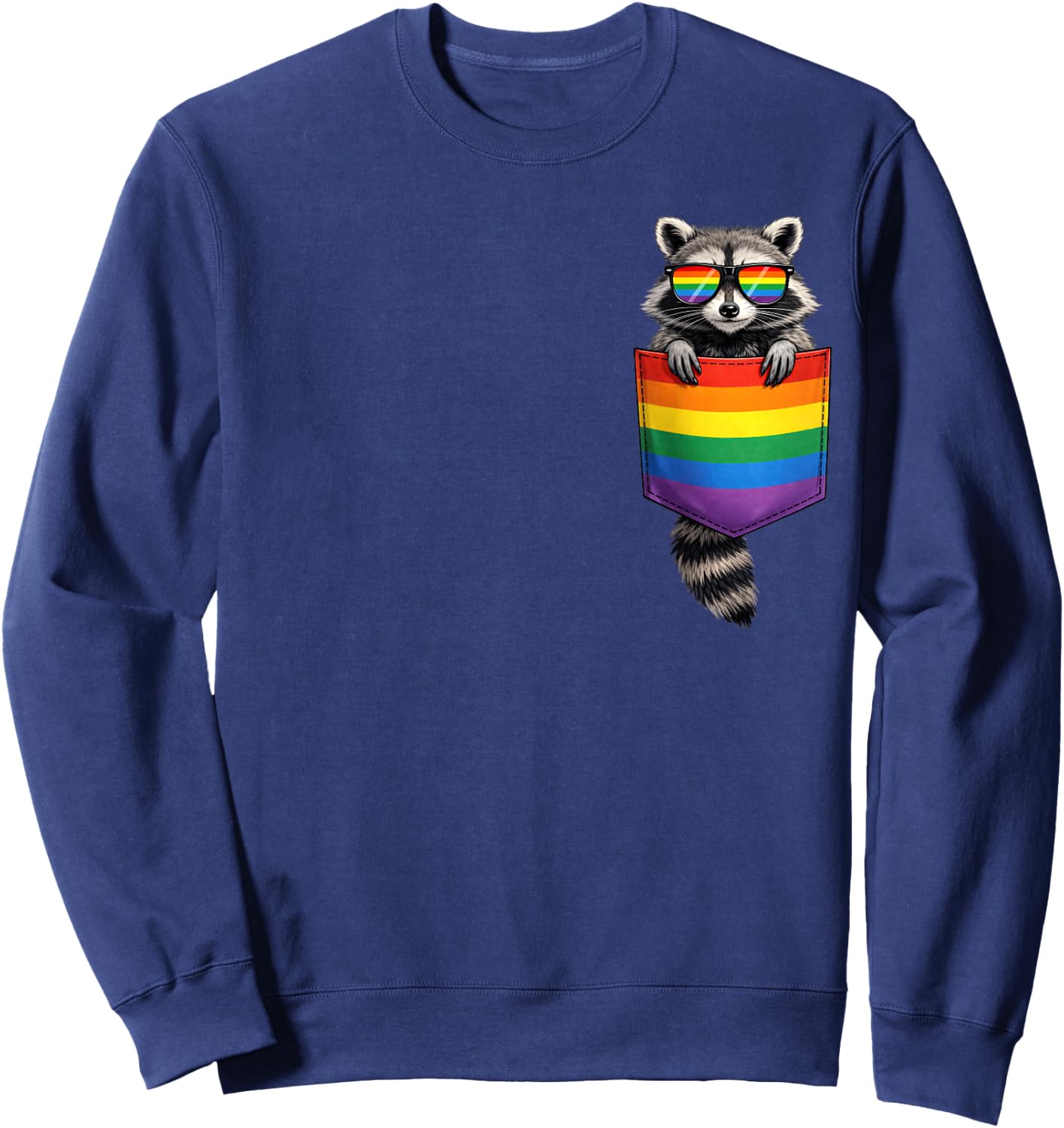 Cute Raccoon Pocket Funny LGBT Rainbow Ally Gay Pride Flag Sweatshirt - Sweatshirt | Navy