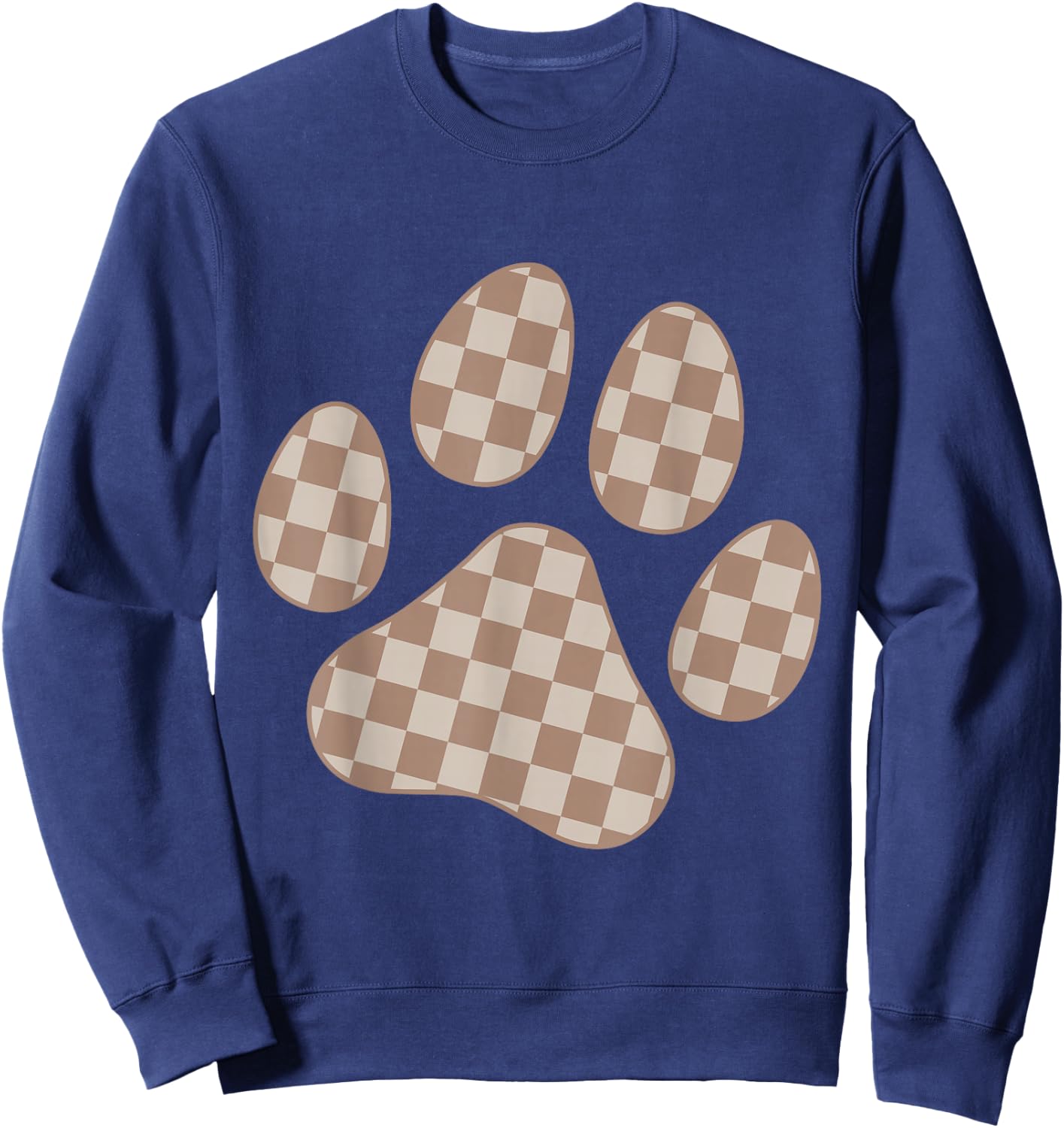 Brown Beige Checkered Cat Dog Paw Print Checkerboard Men Women Kids Sweatshirt - Sweatshirt | Navy