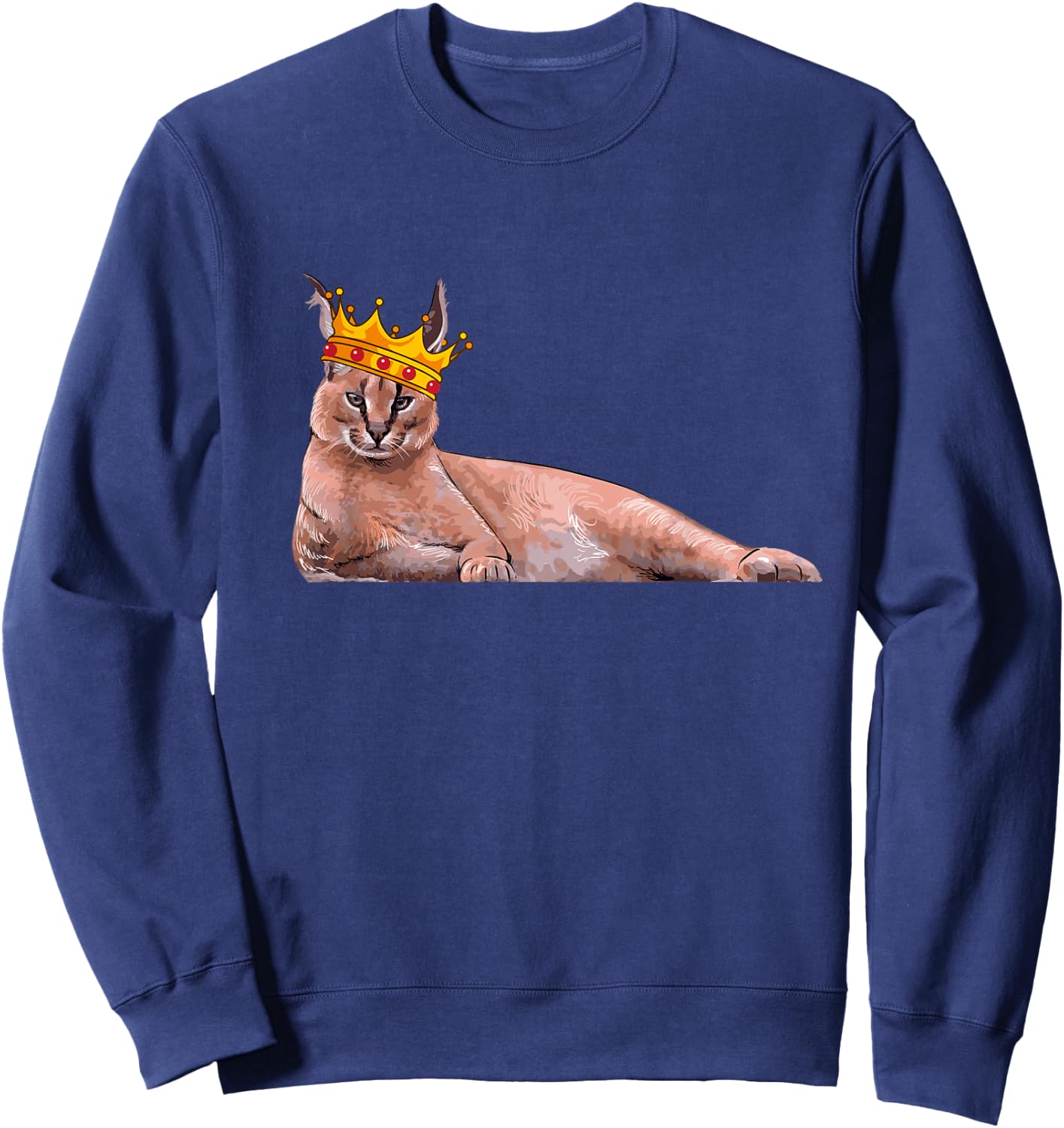 Big Floppa Crown Meme Caracal Cat Women Girls Kids Sweatshirt - Sweatshirt | Navy