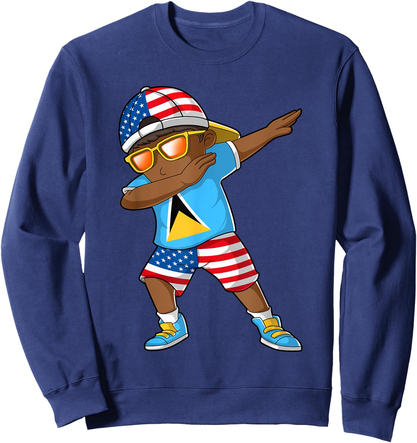 Half American Half Saint Lucian Boy Kid Saint Lucia Flag Sweatshirt - Sweatshirt | Navy