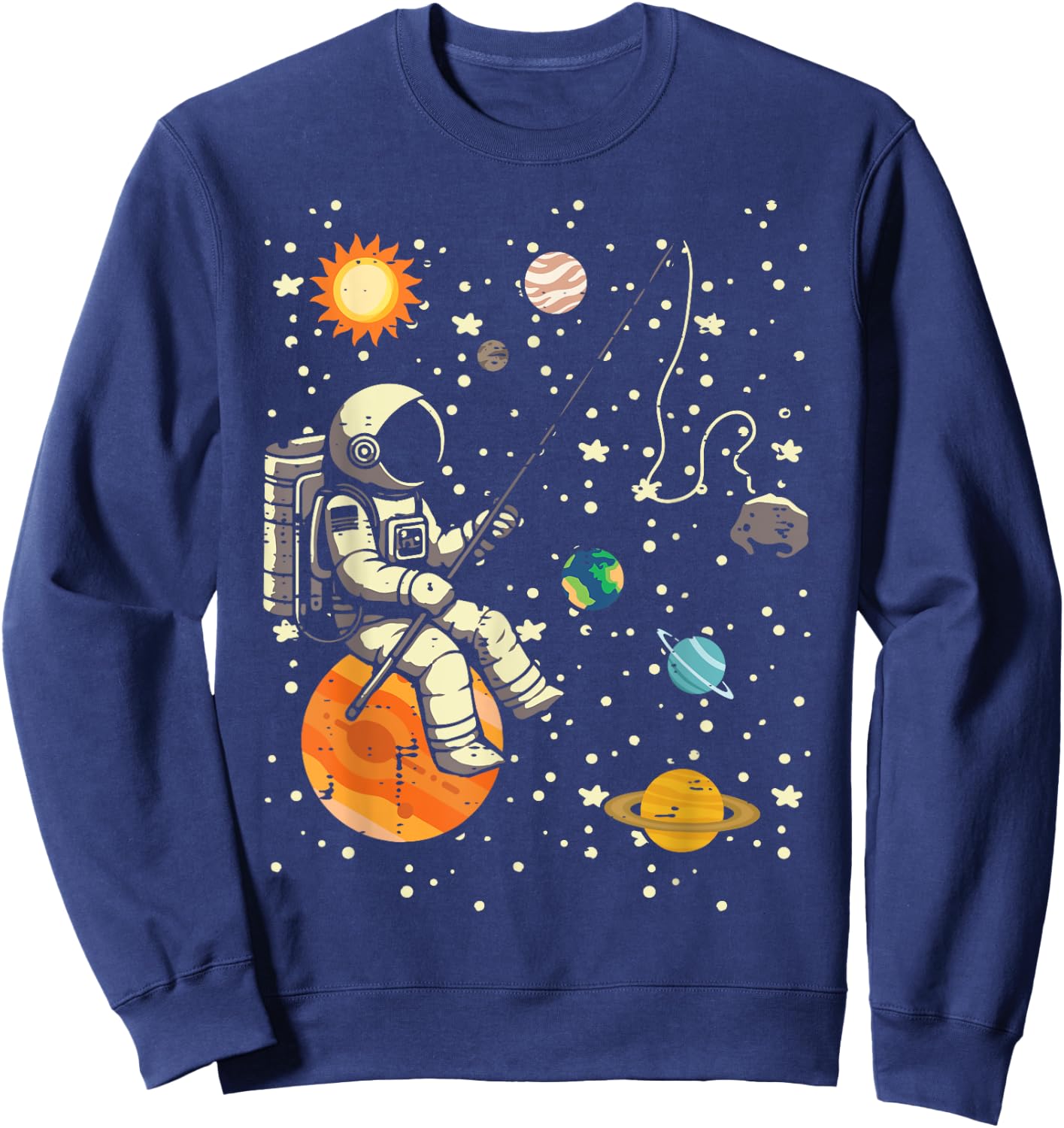 Astronaut Fishing Planets Space Galaxy Men Boys Kids Women Sweatshirt - Sweatshirt | Navy