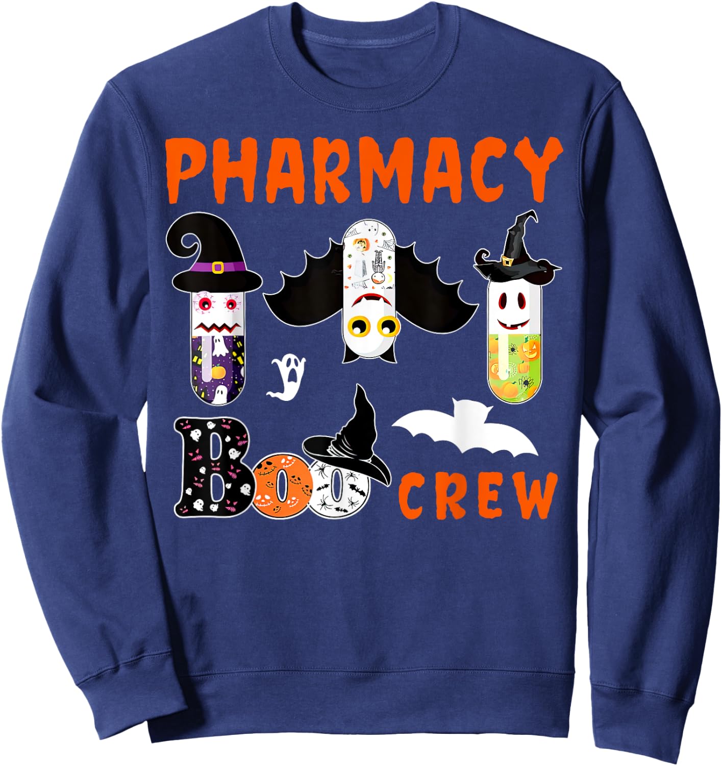Pharmacy Boo Crew Pills Pharmacist Spooky Halloween Costume Sweatshirt - Sweatshirt | Navy