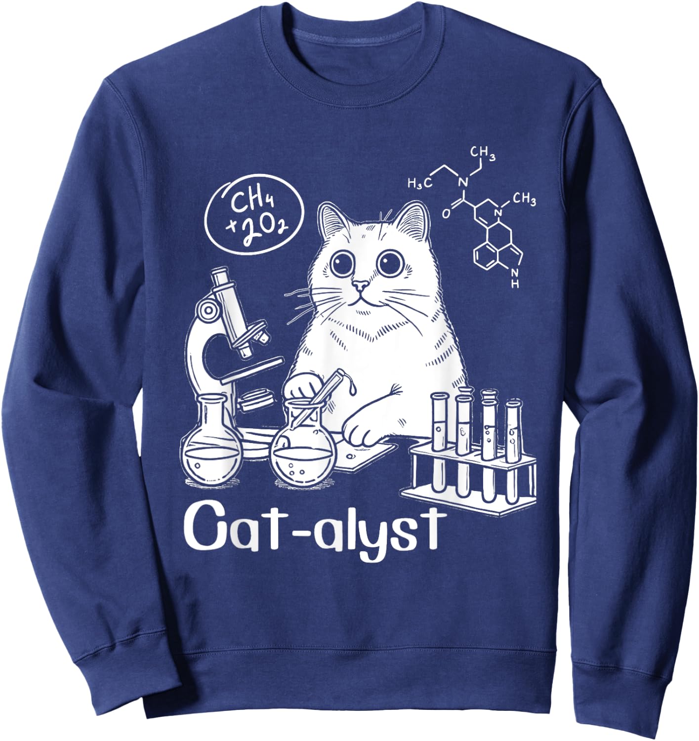 Funny Cat-alyst Science Meme Cat Scientist Nerd Cat Lover Sweatshirt - Sweatshirt | Navy