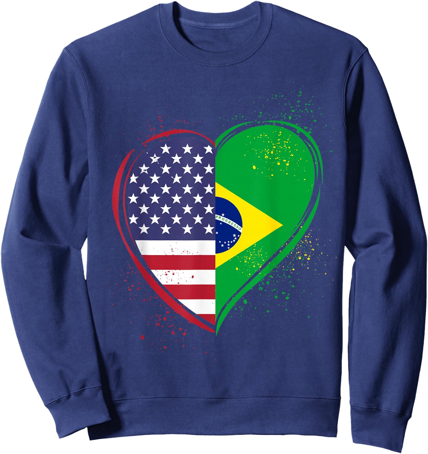 Half Brazilian Half American USA Brazil Culture Patriot Flag Sweatshirt - Sweatshirt | Navy