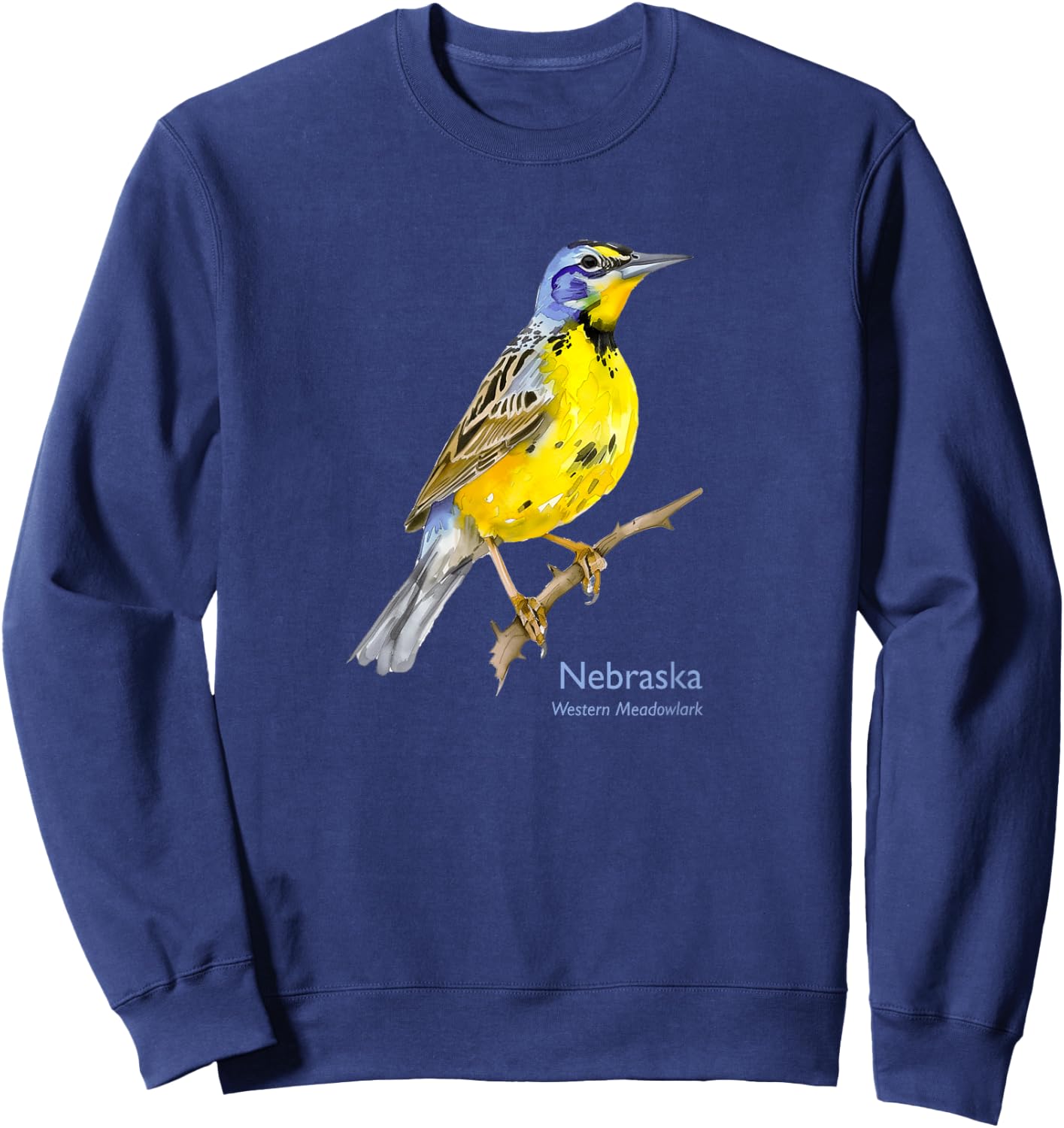 Nebraska Bird Western Meadowlark Birdwatching Birder Sweatshirt - Sweatshirt | Navy