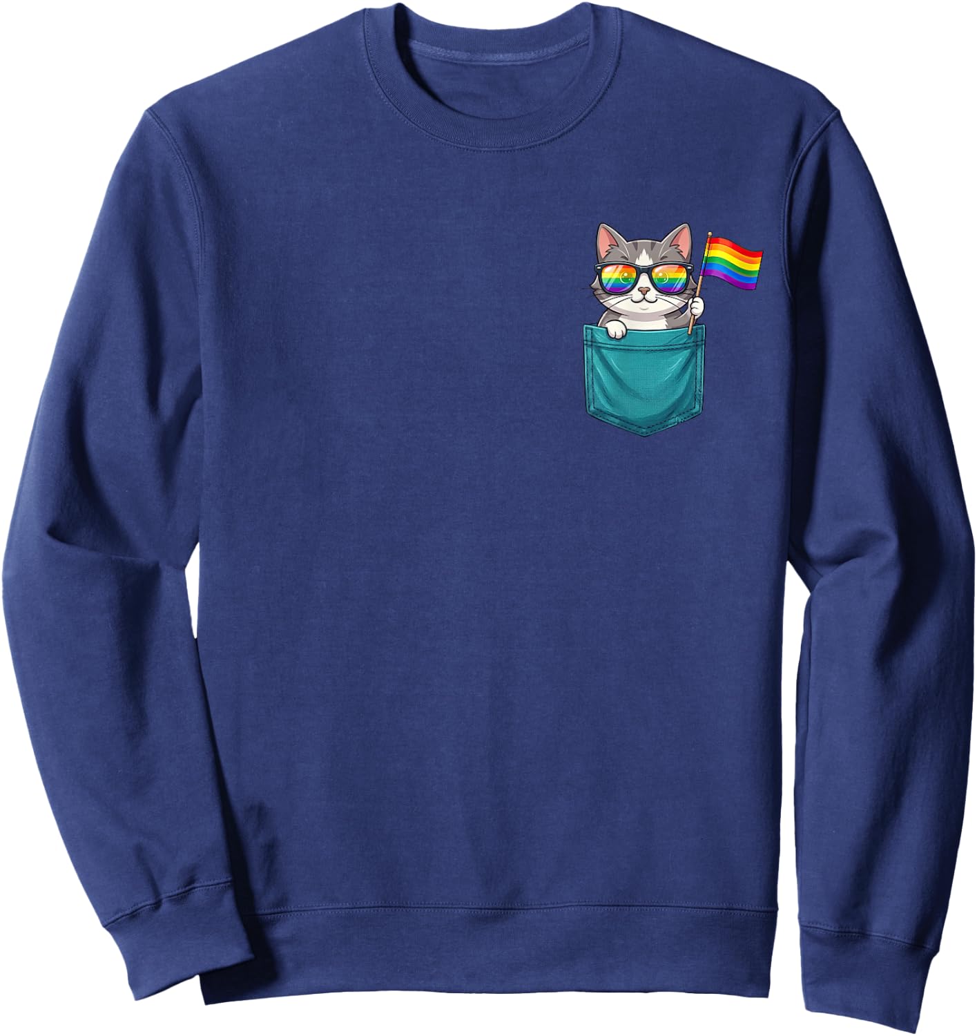 Gay Cat in The Pocket Rainbow Flag LGBTQ Pride Month Purride Sweatshirt - Sweatshirt | Navy