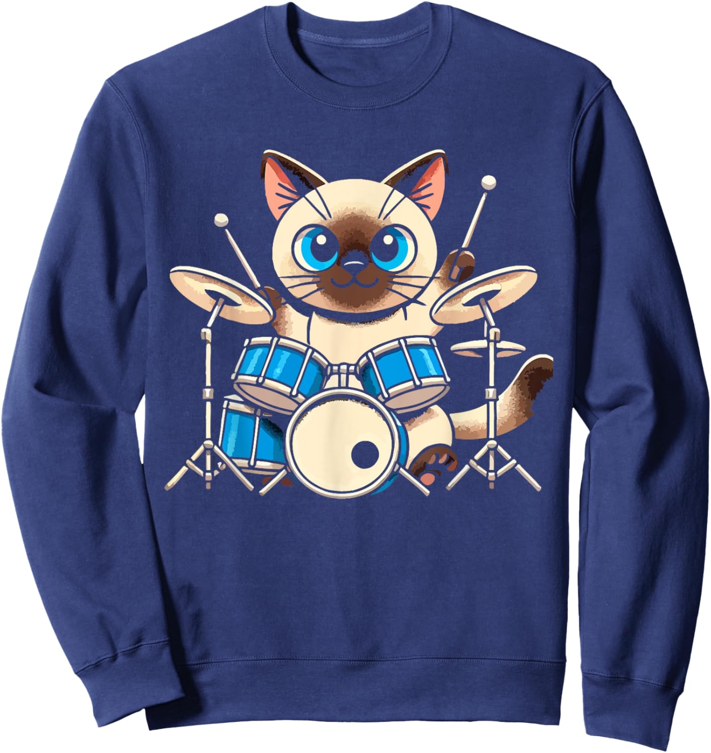 Siamese Cat Playing Drums Music Lover Women Kids Sweatshirt - Sweatshirt | Navy