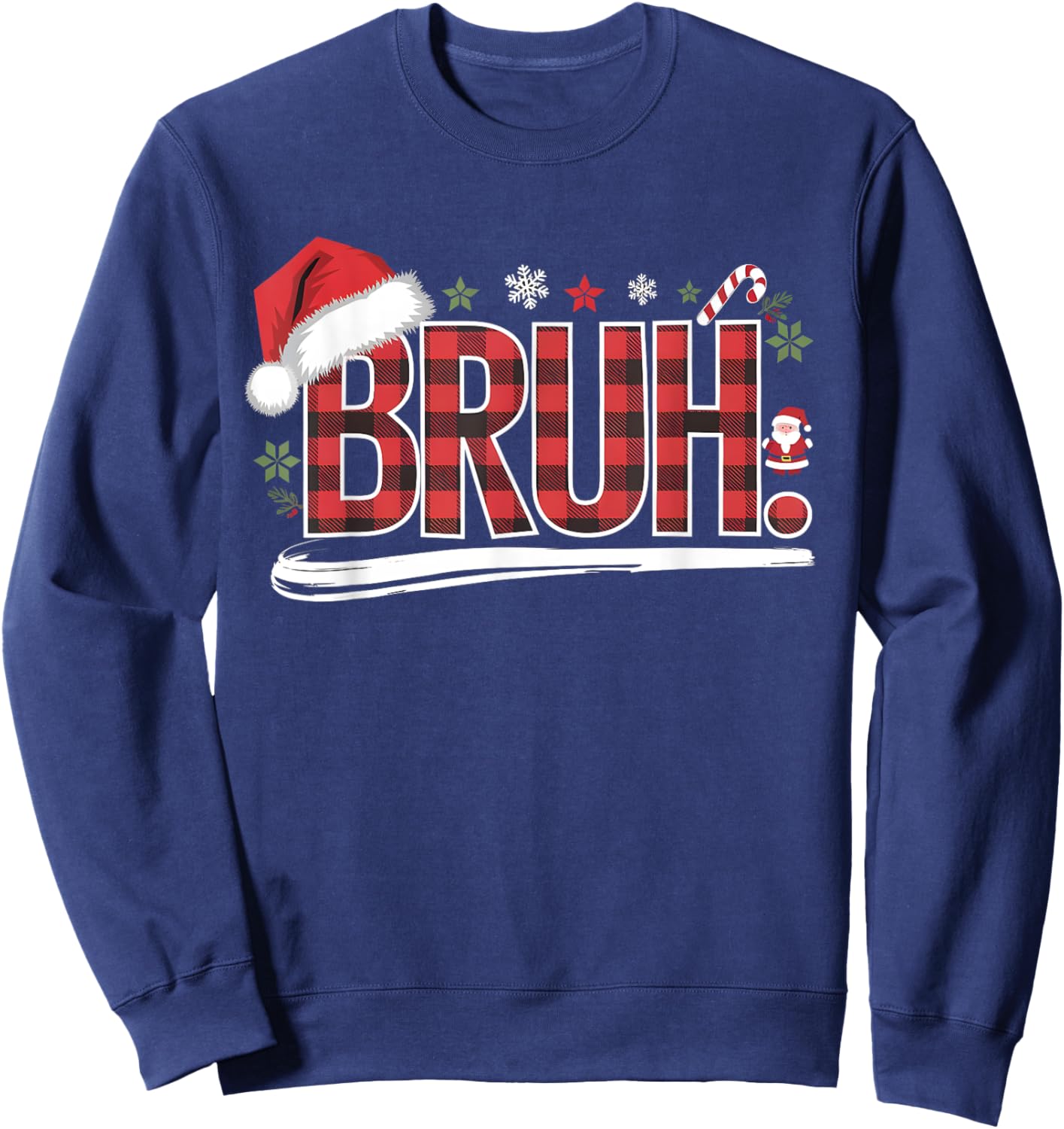 Bruh Christmas Plaid Gifts For Teens Boys Kids Xmas Pajamas Sweatshirt - Sweatshirt | Navy