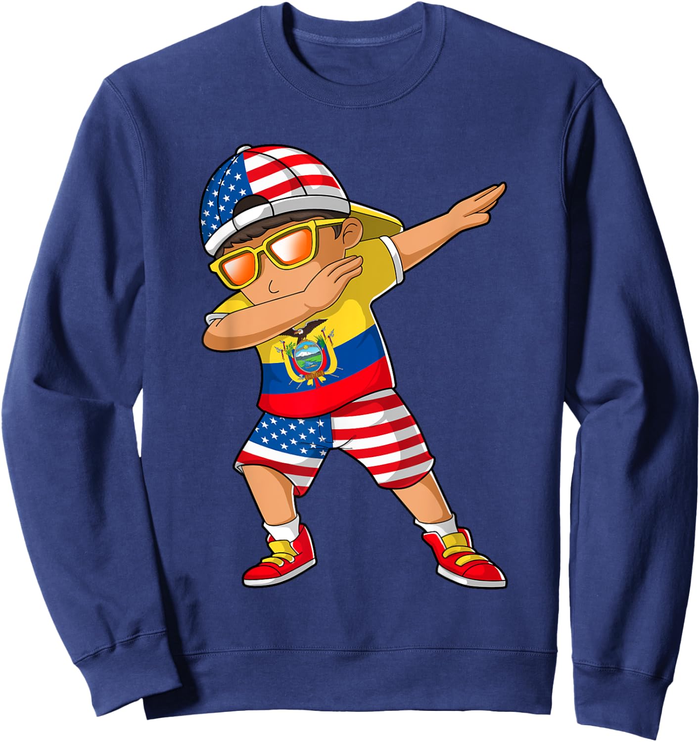 Half American Half Ecuadorian Boy Kid Ecuador Flag Patriotic Sweatshirt - Sweatshirt | Navy