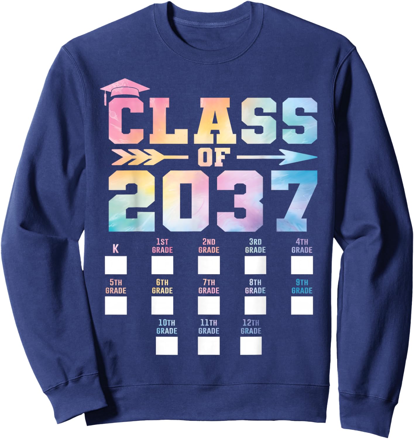 Class of 2037 Grow with Me Shirt Check box K-12 Girls Boys Sweatshirt - Sweatshirt | Navy