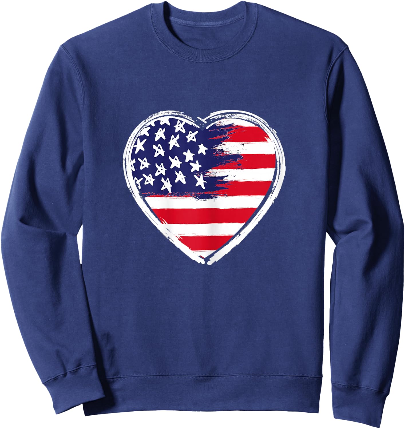 Heart US Flag 4th of July Patriotic American Stars Stripes Sweatshirt - Sweatshirt | Navy
