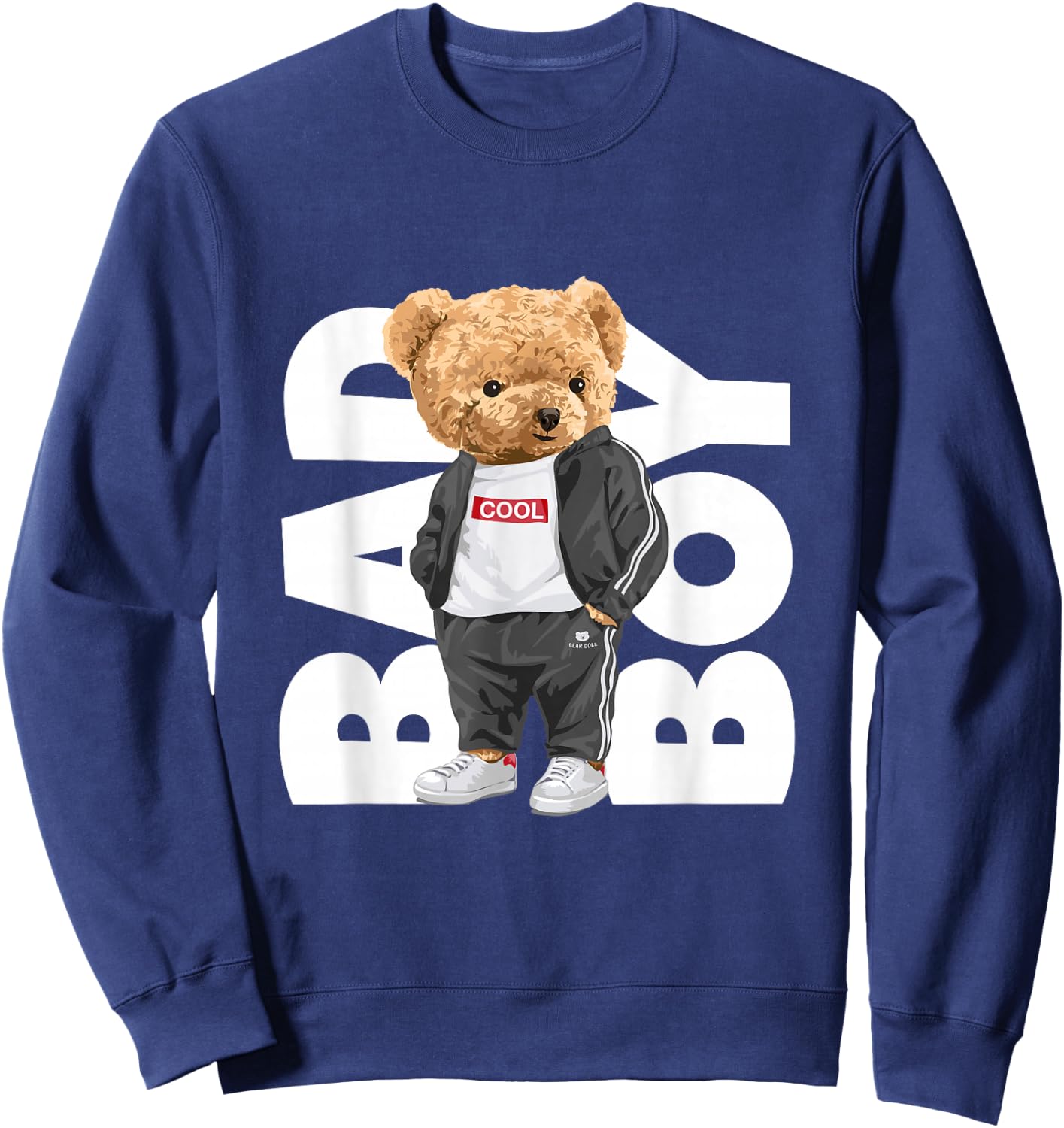 Bad Boy Shirt, Funny Teddy Bear Graphic Design Style Fun Sweatshirt - Sweatshirt | Navy