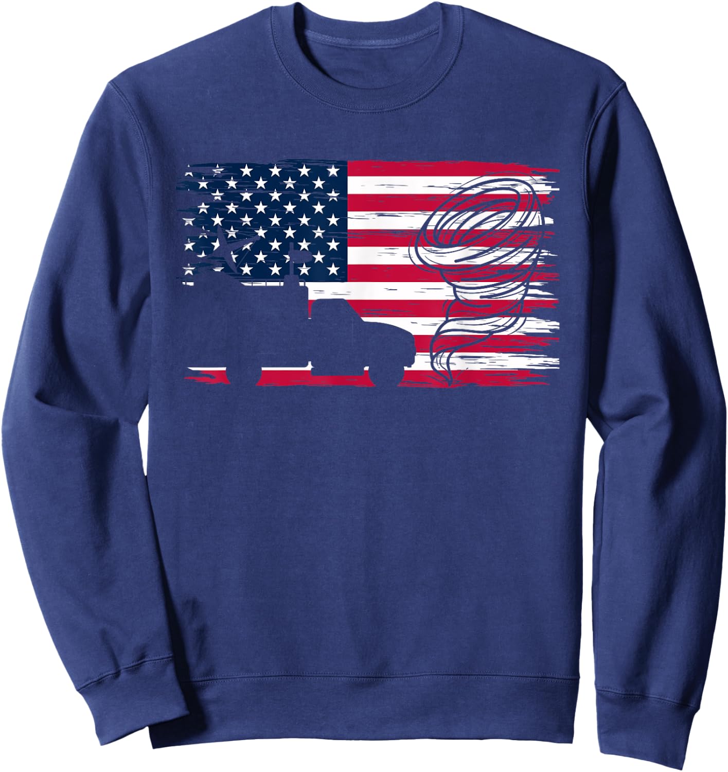 American Flag Storm Chaser Tornado Truck Sweatshirt - Sweatshirt | Navy