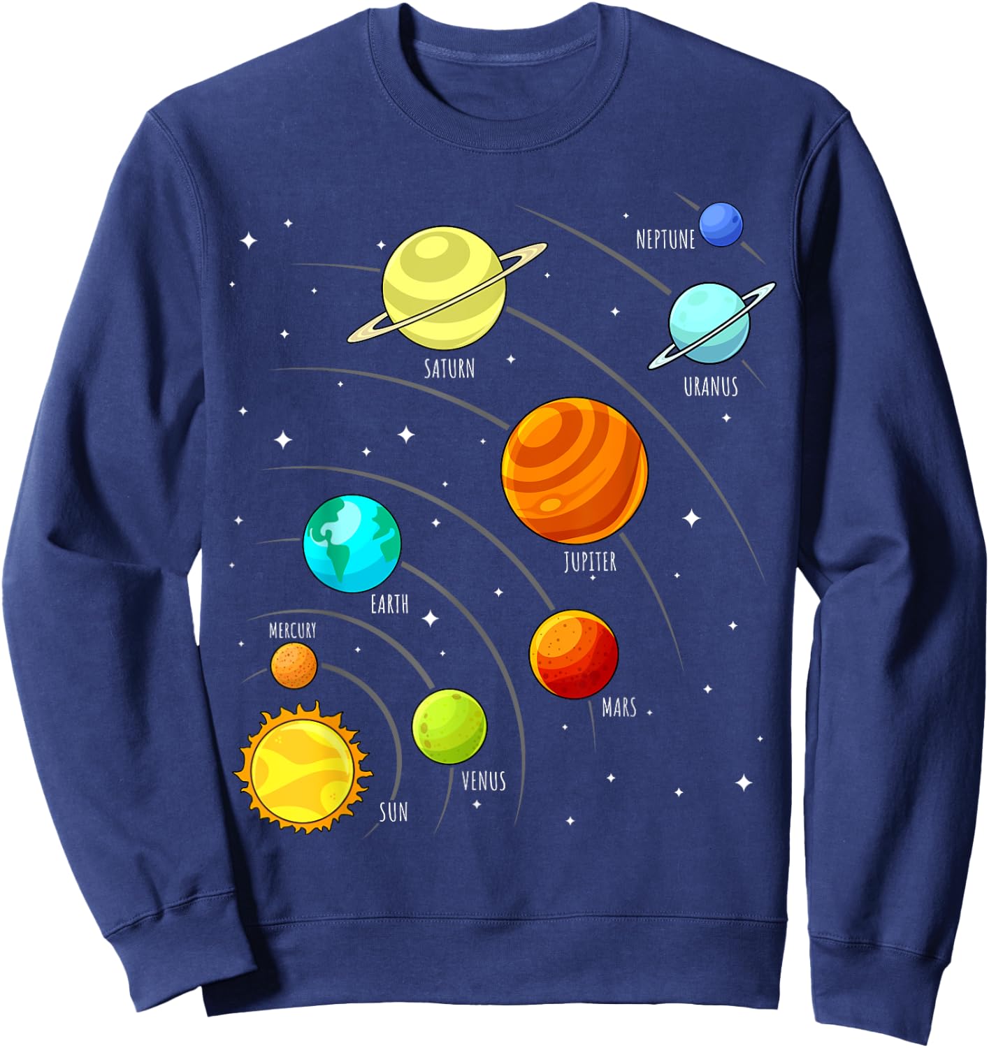 Kids Colorful Planets Solar Systems Space Science Boys Girls Sweatshirt - Sweatshirt | Navy