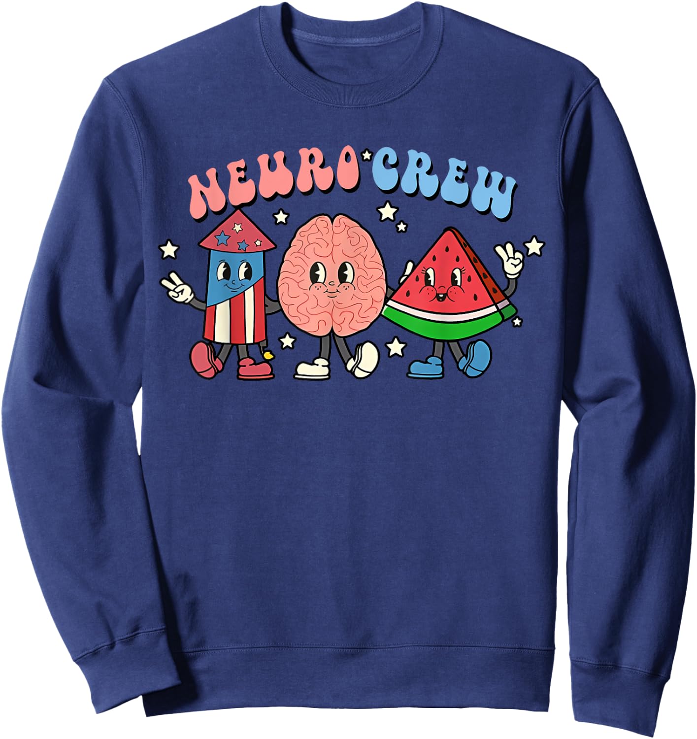 Retro Neuro Crew 4th of July Nurse Brain Neurology Nursing Sweatshirt - Sweatshirt | Navy