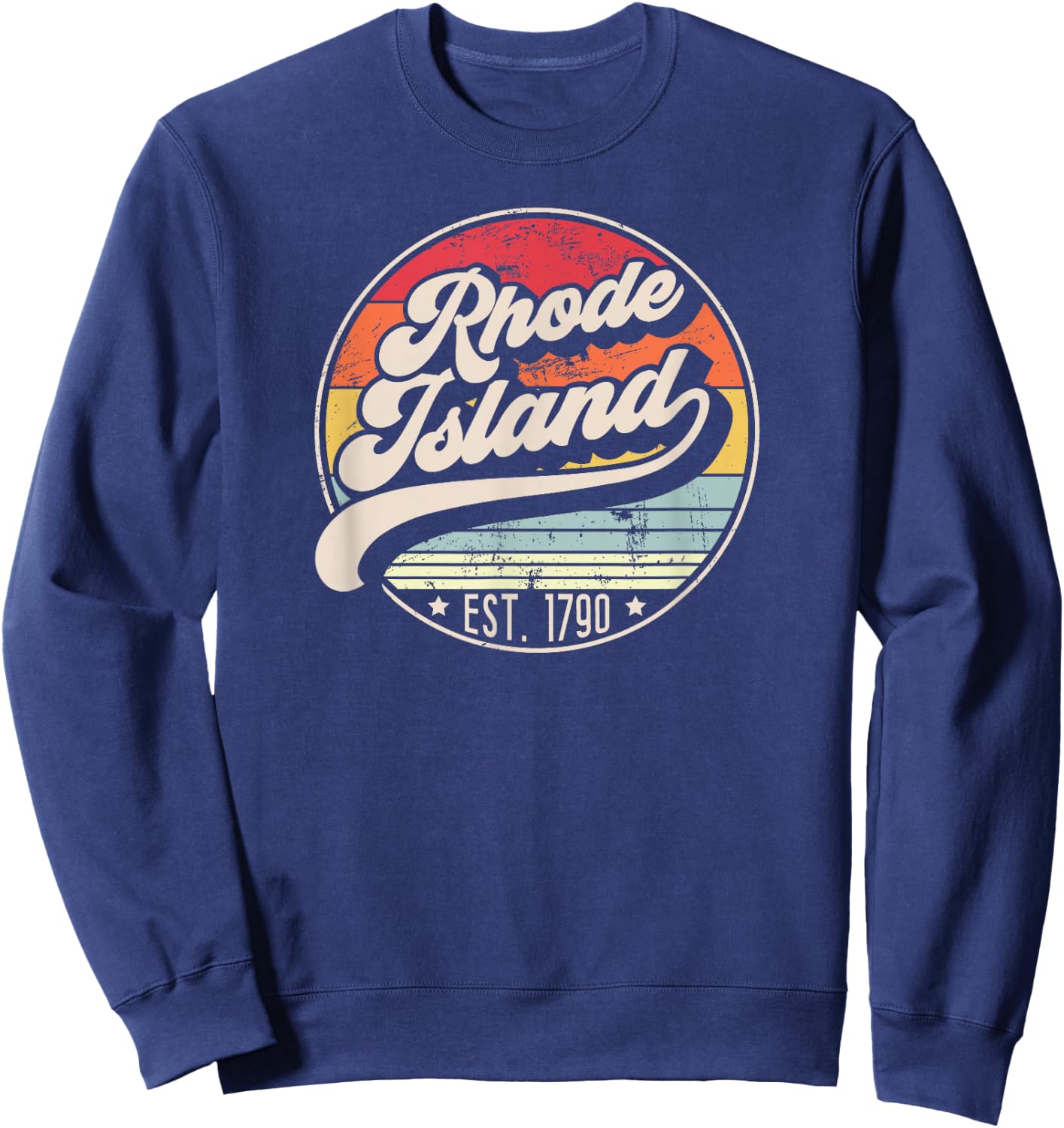 Retro Rhode Island Home State RI Cool 70s Style Sunset Sweatshirt - Sweatshirt | Navy