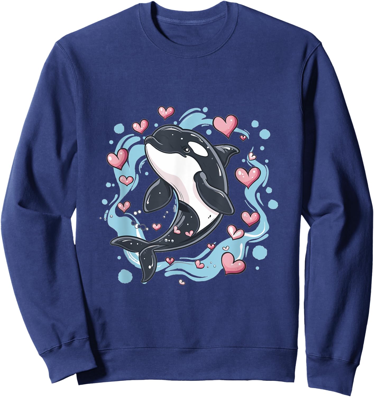 Orca Whale Hearts Graphic Sweatshirt - Sweatshirt | Navy