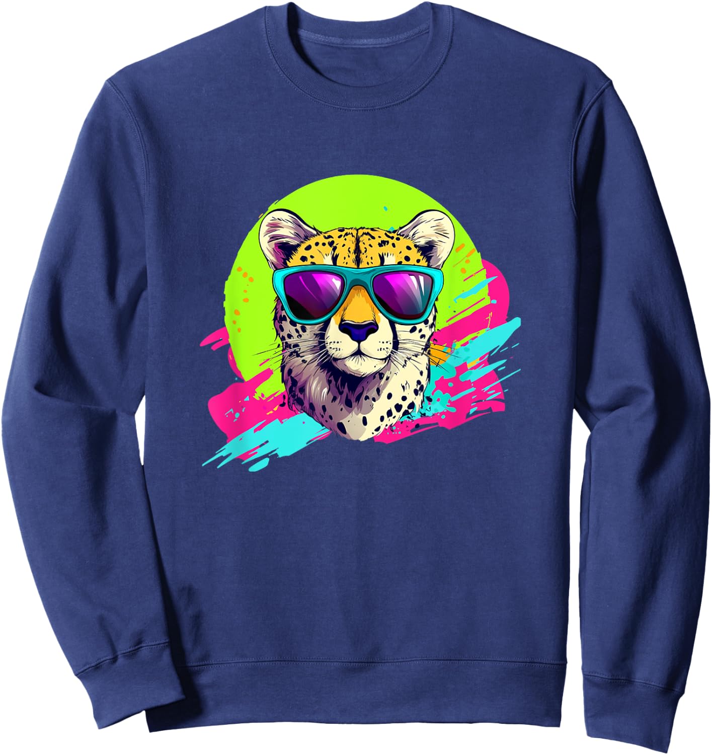 Funny Retro Vintage 80s & Cheetah Lover Sweatshirt - Sweatshirt | Navy