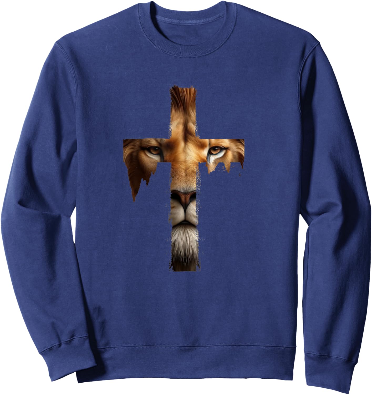 Vintage Jesus God Lion Cross Christian Faith Religion Sweatshirt - Sweatshirt | Navy