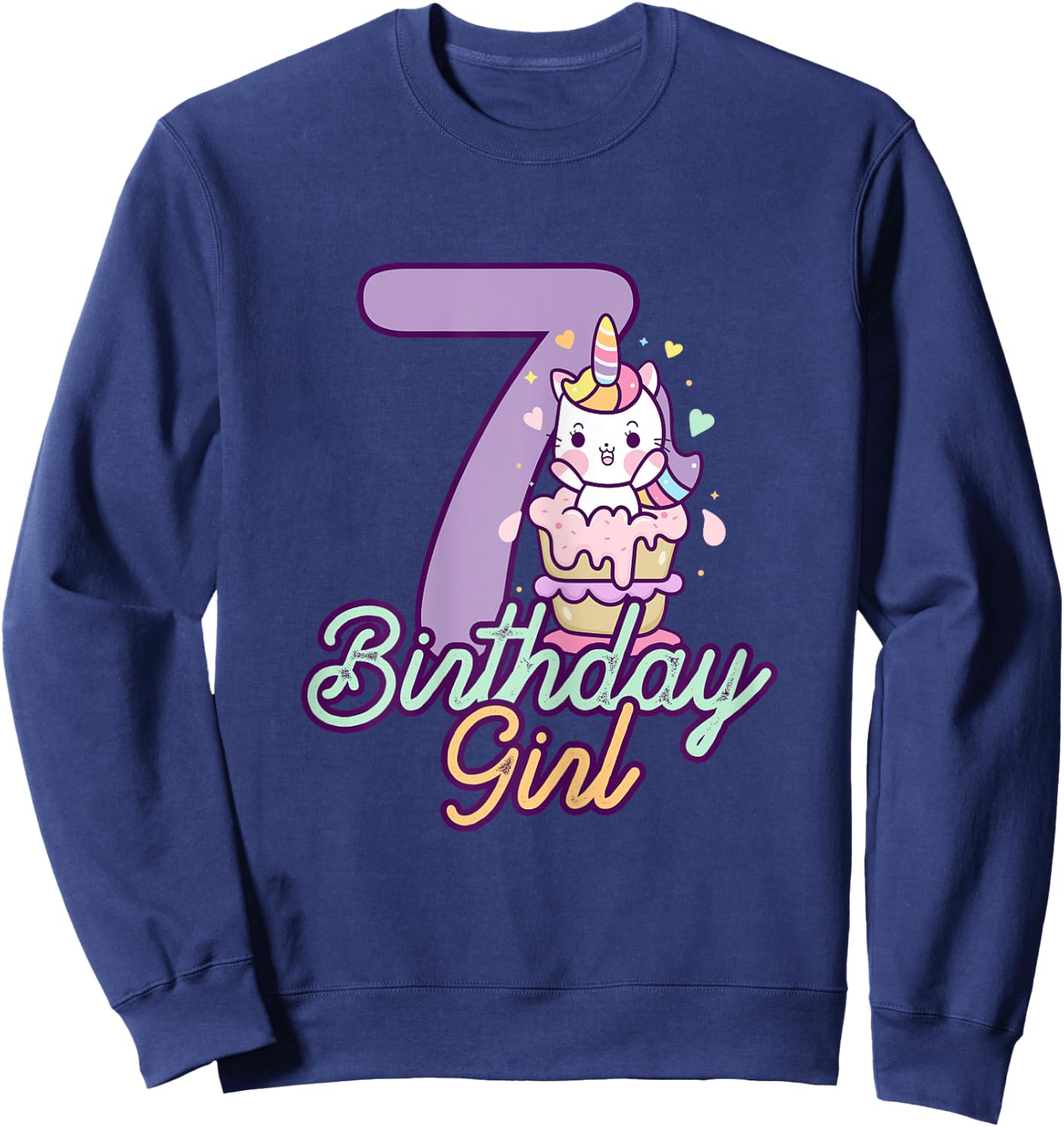 7 Years Old Birthday Girl Gifts Unicorn 7th Birthday Sweatshirt - Sweatshirt | Navy