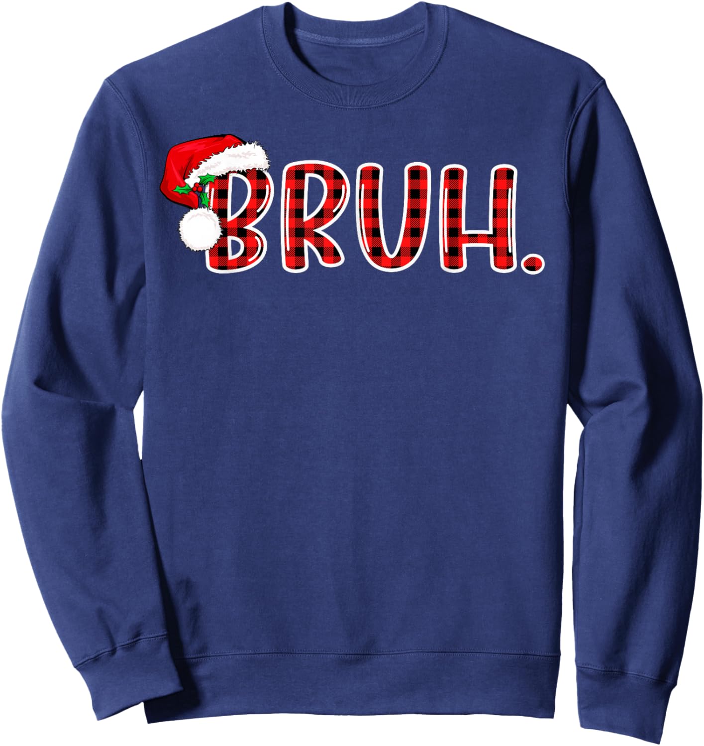 Bruh Funny Christmas Plaid Teens Boys Kids Xmas Pajamas Sweatshirt - Sweatshirt | Navy