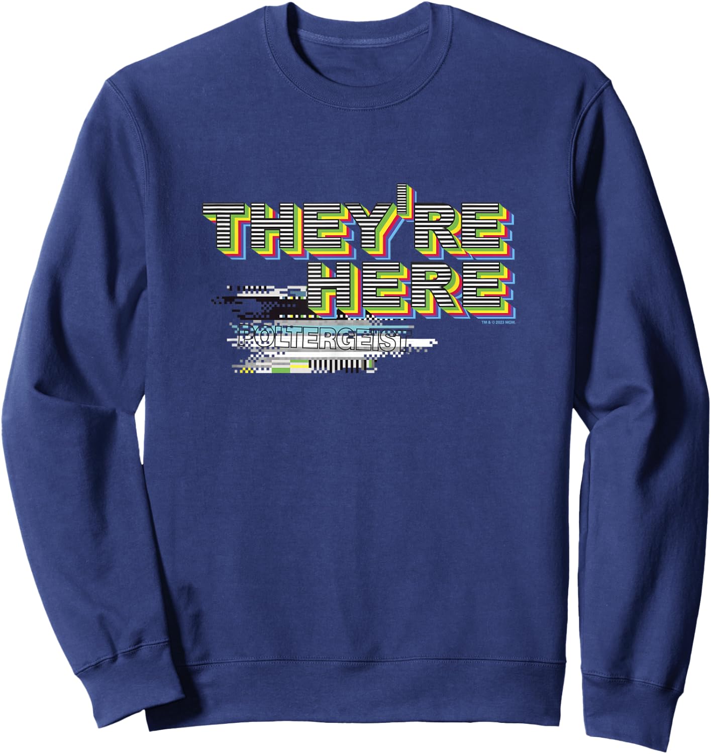 Poltergeist They're Here TV Static Letters Halloween Sweatshirt - Sweatshirt | Navy