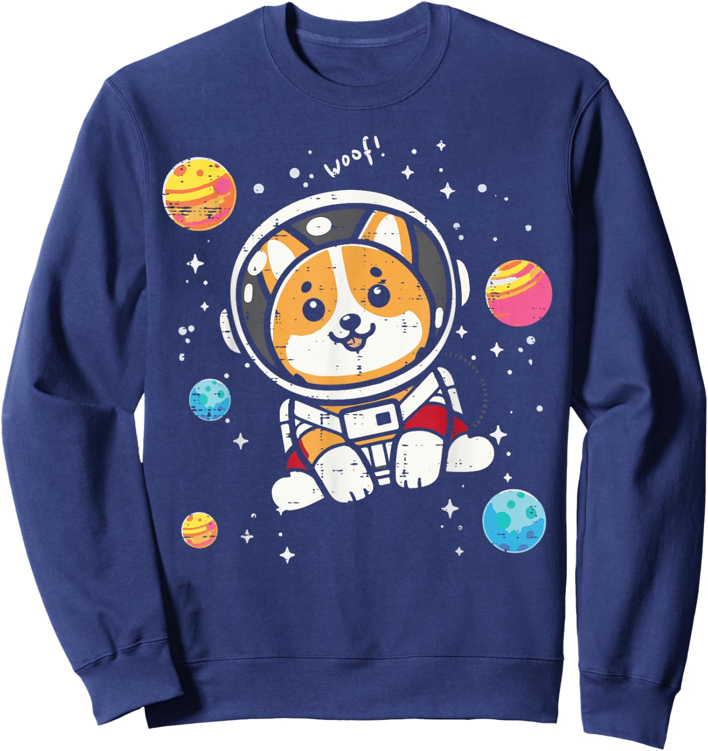 Astronaut Dog Welsh Corgi Woof Space Galaxy Men Women Kids Sweatshirt - Sweatshirt | Navy