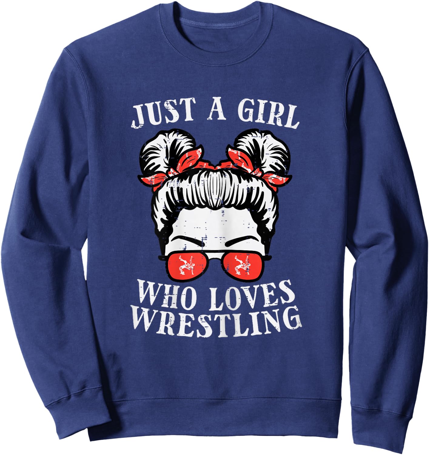 Just Girl Who Loves Wrestling Messy Bun Wrestler Women Kids Sweatshirt - Sweatshirt | Navy