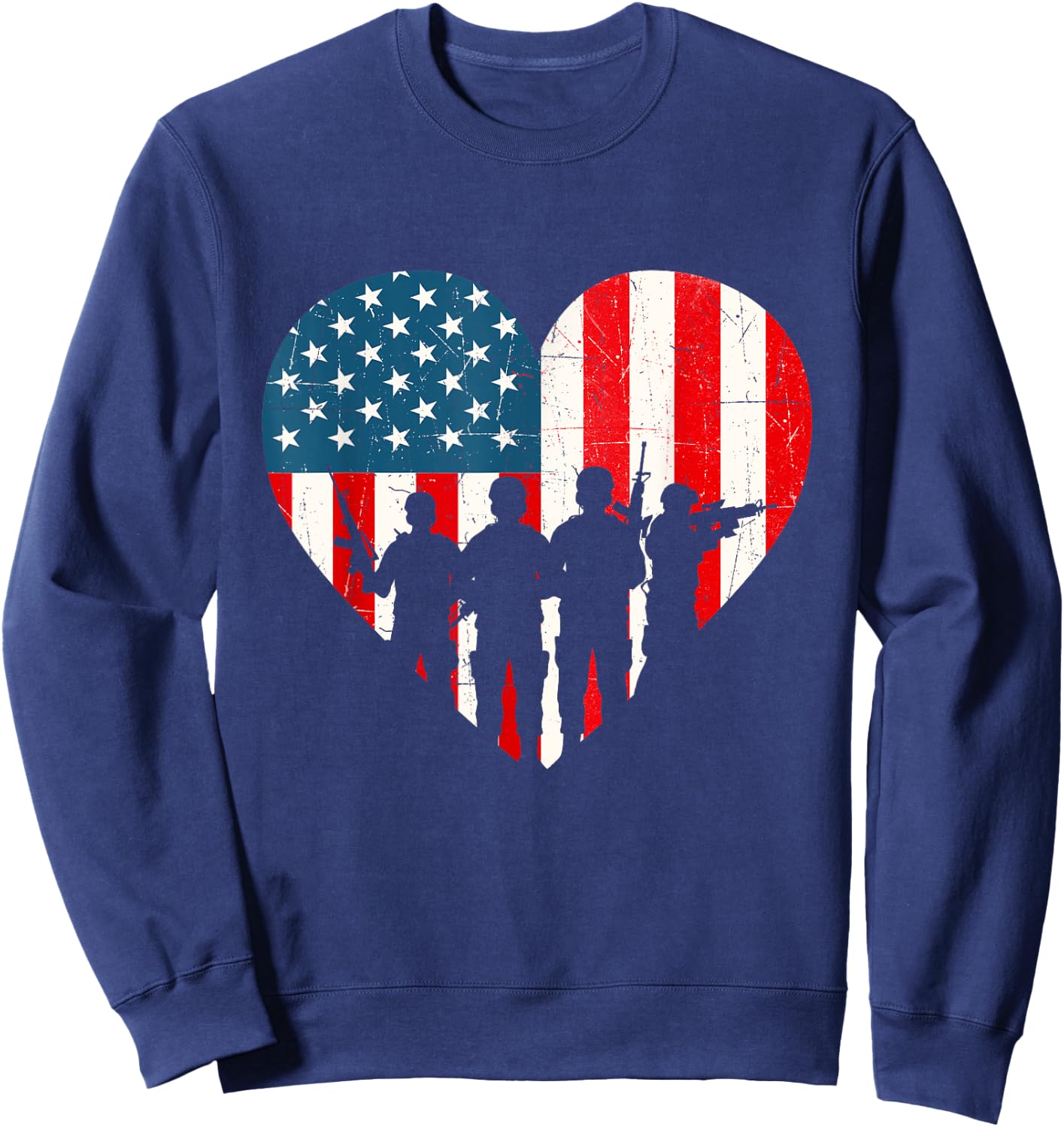 US Flag Heart Soldiers - Patriotic Veterans Memorial Day Kids Men Sweatshirt - Sweatshirt | Navy
