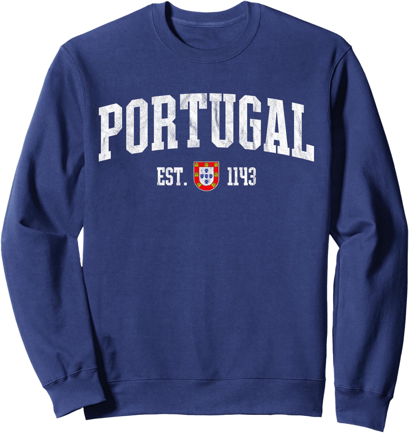 Portugal Est. 1143 - Portuguese Flag Quinas Retro Distressed Sweatshirt - Sweatshirt | Navy