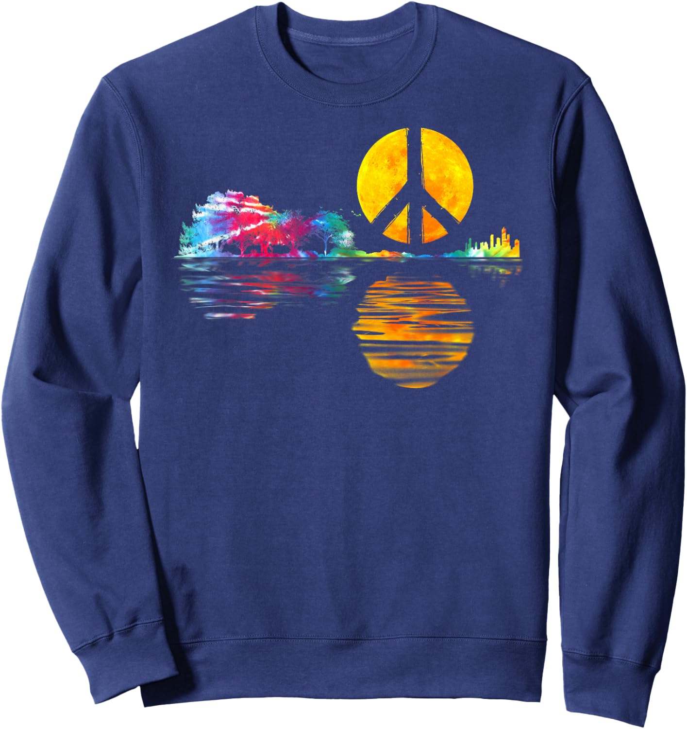 Hippie Guitar Moon I Guitarist Musician Peace Sign Sweatshirt - Sweatshirt | Navy
