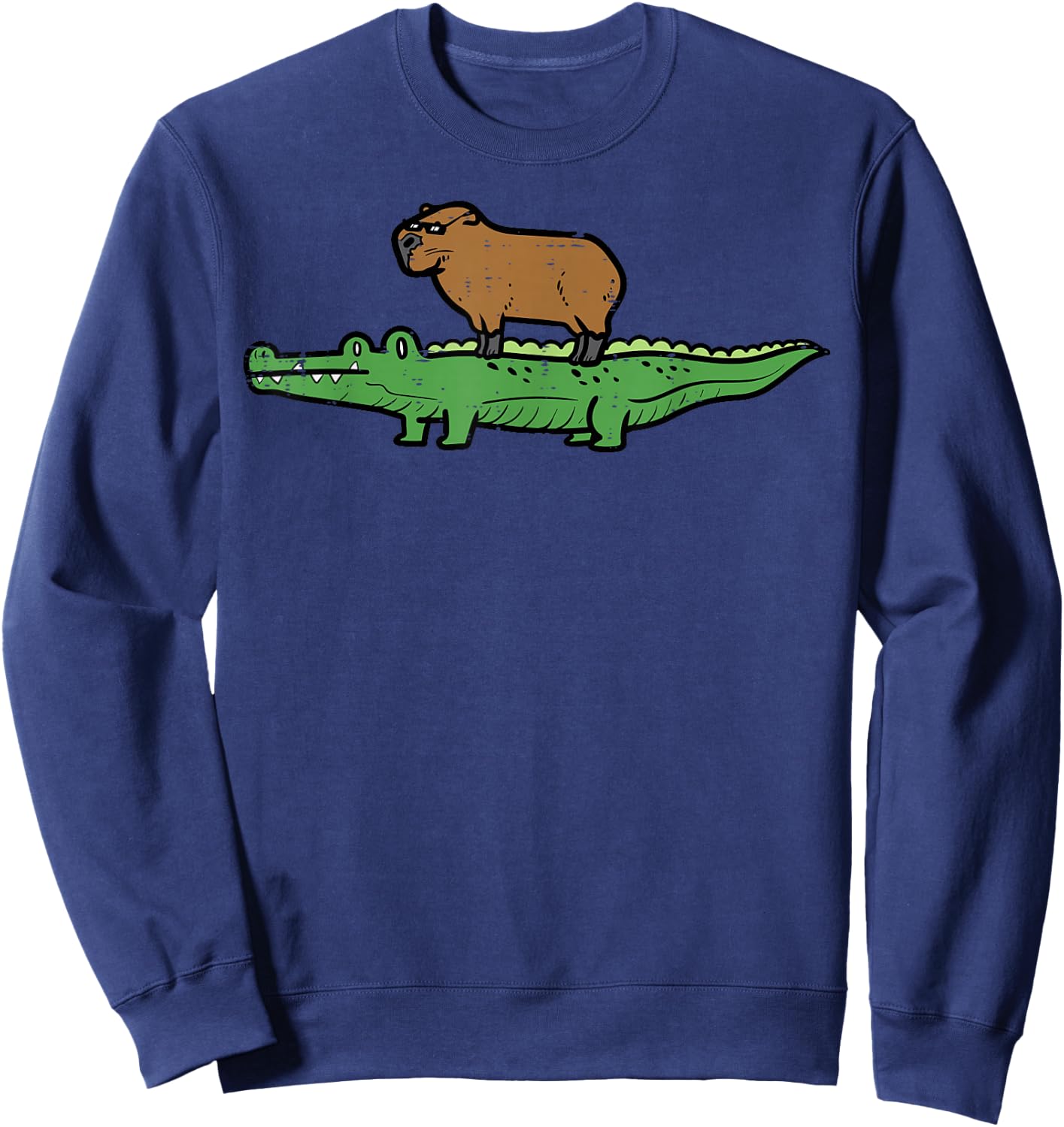 Capybara On Crocodile Capy Alligator Rodent Men Women Kids Sweatshirt - Sweatshirt | Navy