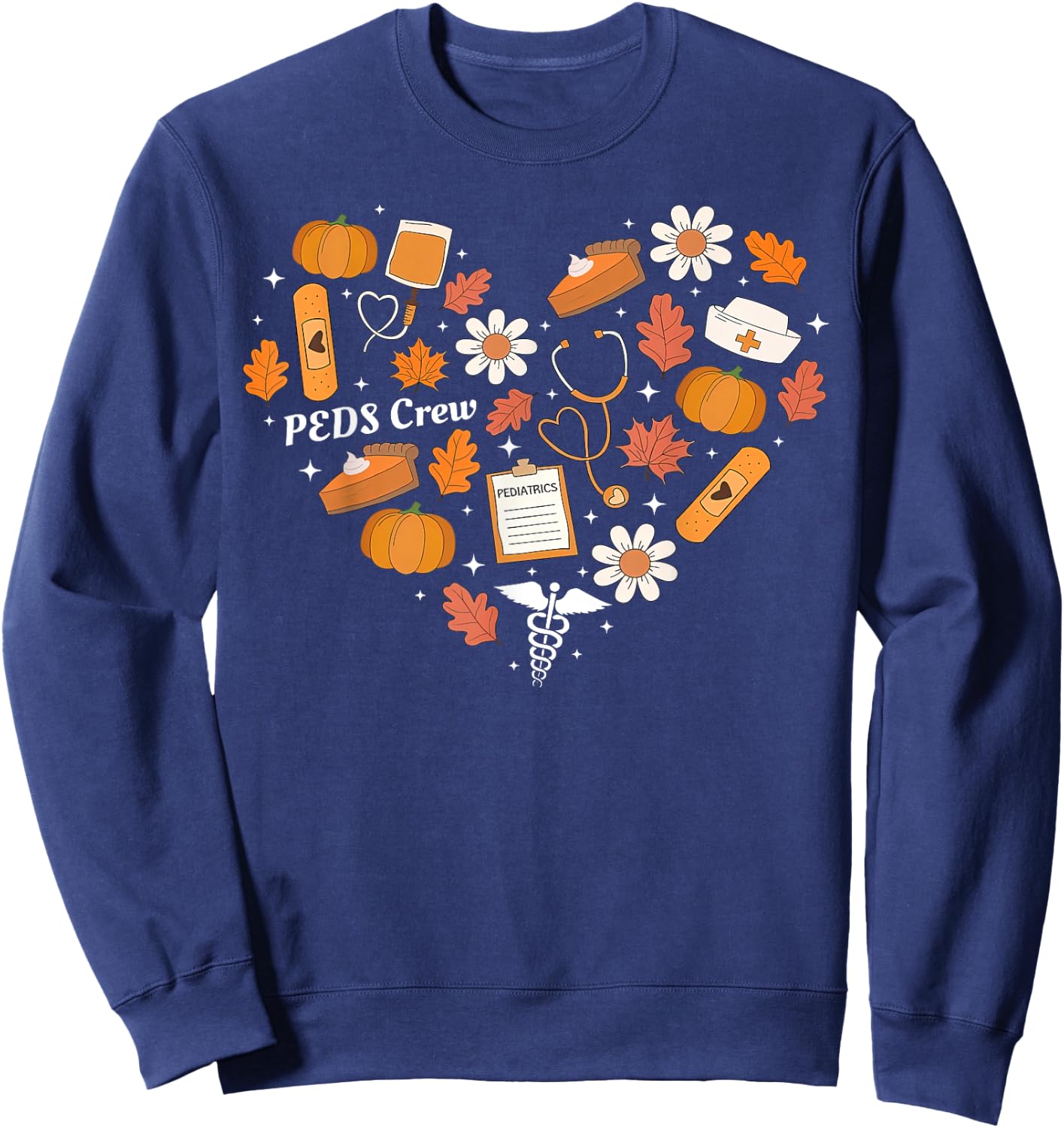 PEDS Crew Nurse Fall Heart Pediatric Pumpkin Thanksgiving Sweatshirt - Sweatshirt | Navy