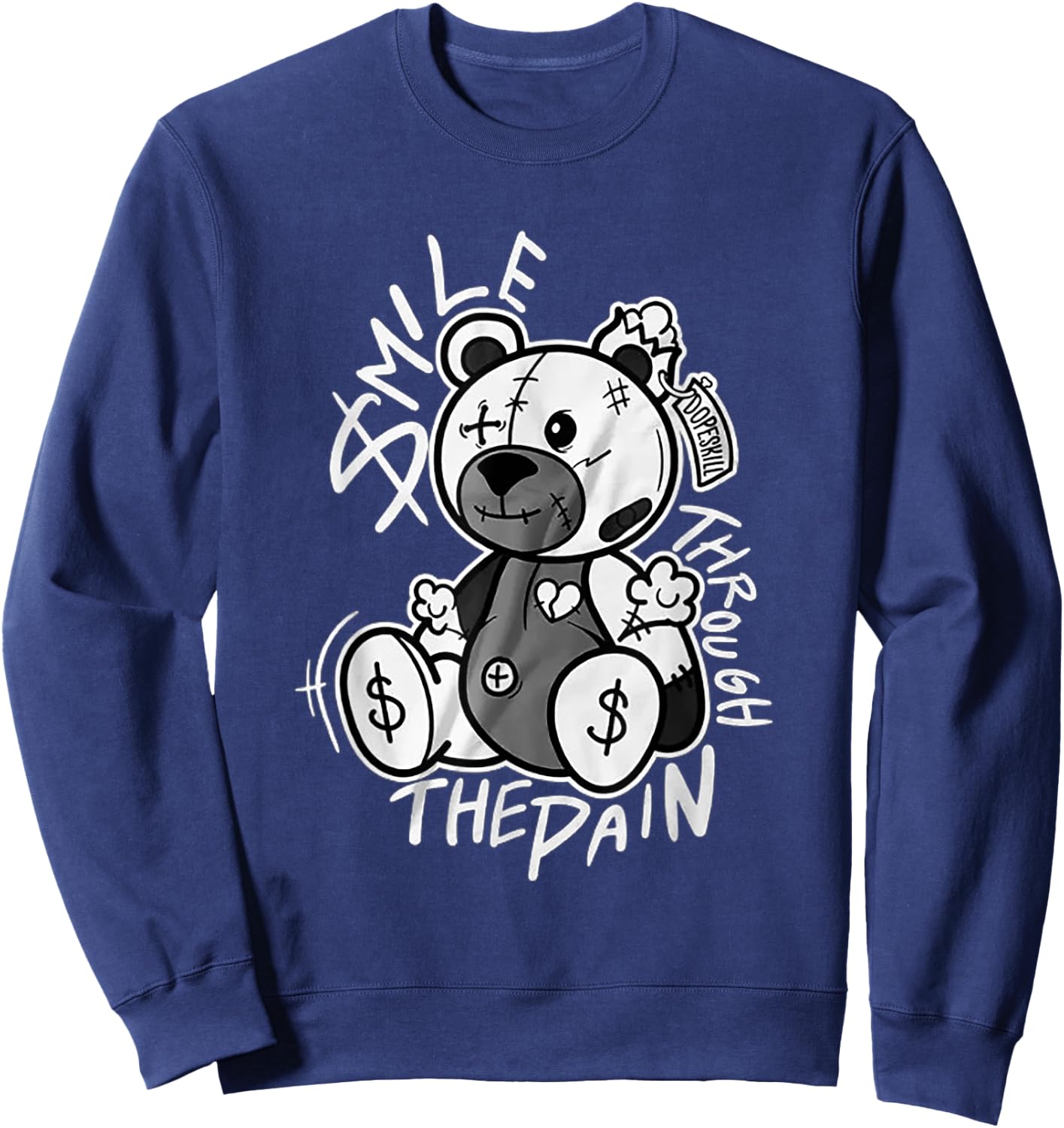 Vintage Teddy Bear Smile Letter Graphic Drop Print Smile Sweatshirt - Sweatshirt | Navy