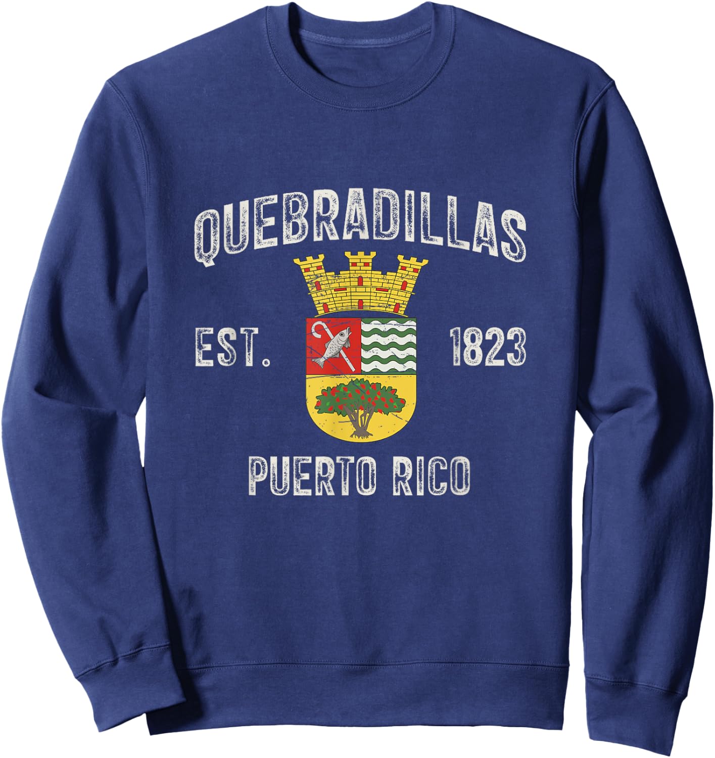 Quebradillas In Puerto Rico Est 1823, Quebradillas Armorial Sweatshirt - Sweatshirt | Navy