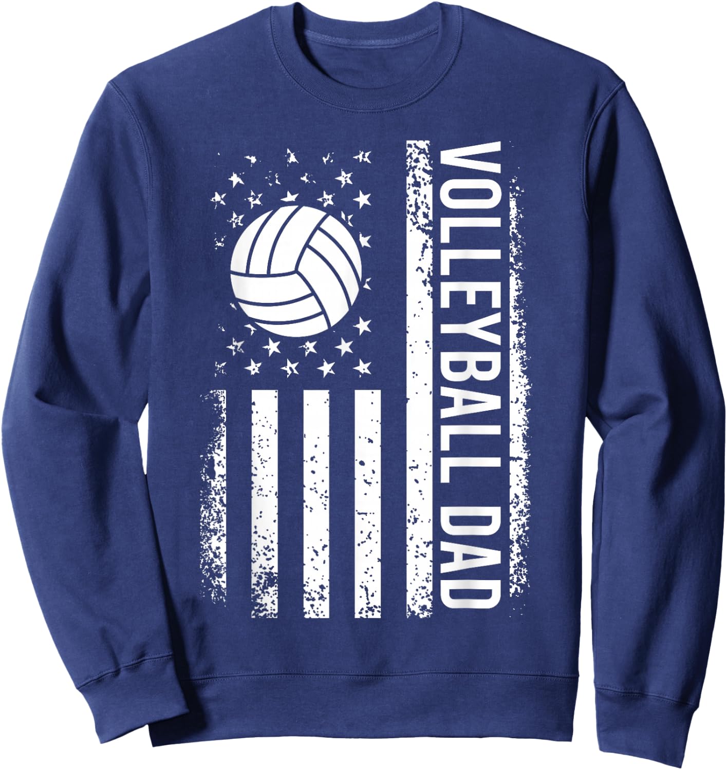 Vintage Volleyball Dad USA Flag Retro Fathers Day Daddy Papa Sweatshirt - Sweatshirt | Navy