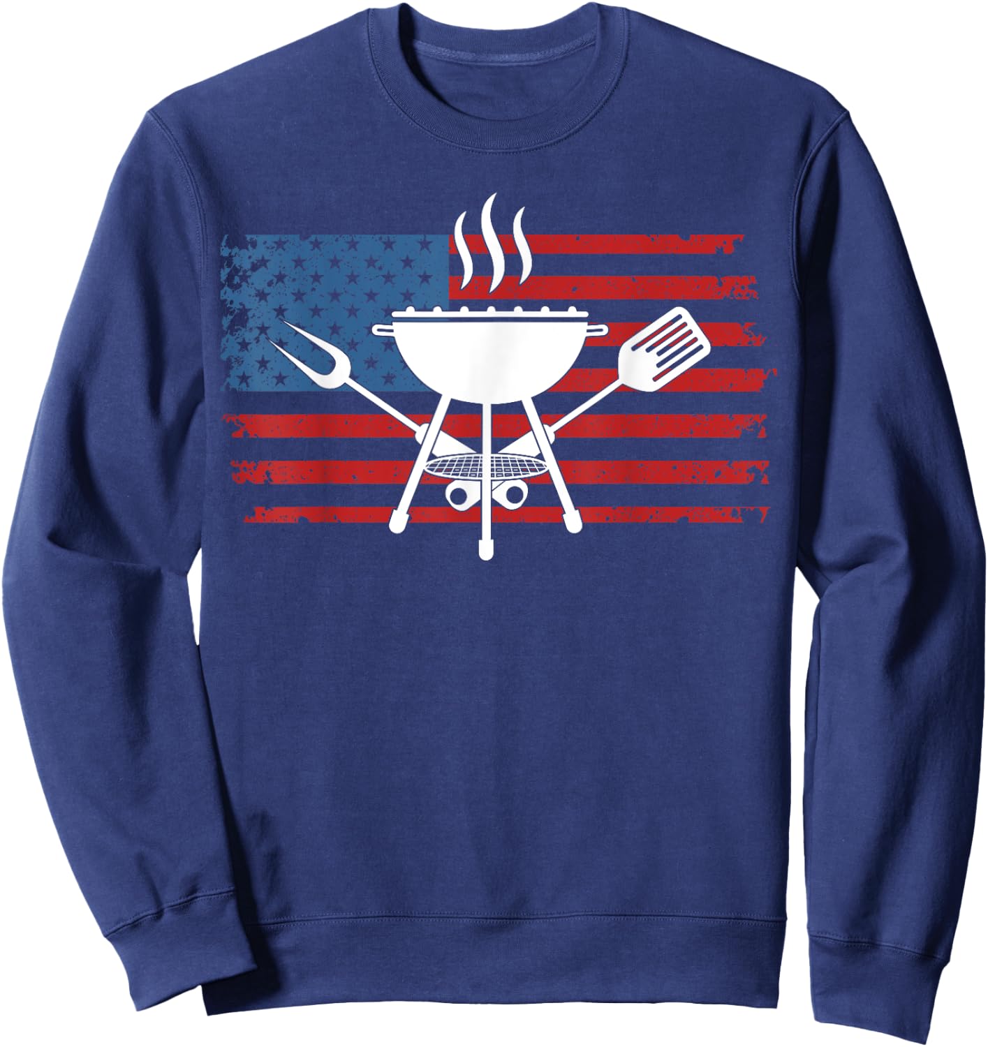 BBQ American Flag USA Barbecue Grill 4th Of July Sweatshirt - Sweatshirt | Navy