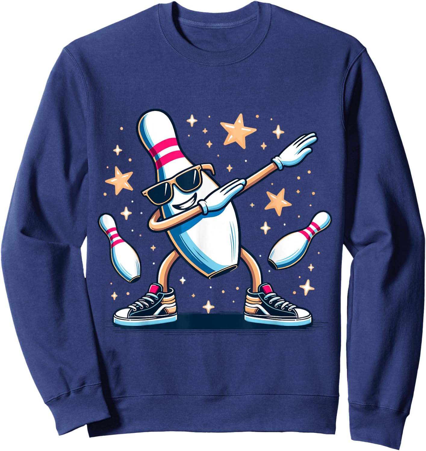 Bowling Pin Dabbing Sunglasses Bowler Player Kids Boys Men Sweatshirt - Sweatshirt | Navy