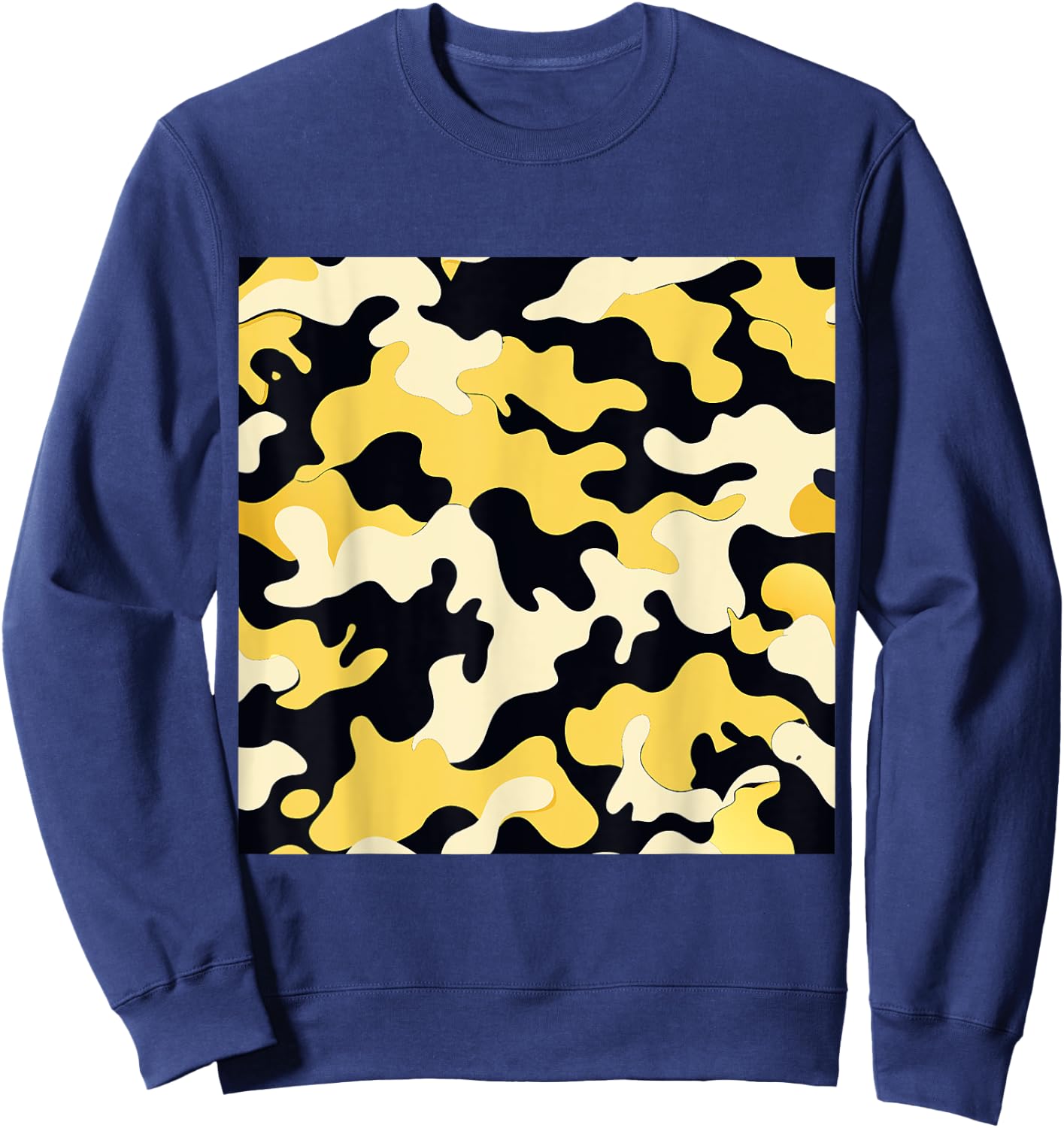BY CRADOX CREATIVE Yellow Cream and Black Camouflage Art Pretty Pattern Camo , Small Sweatshirt - Sweatshirt | Navy