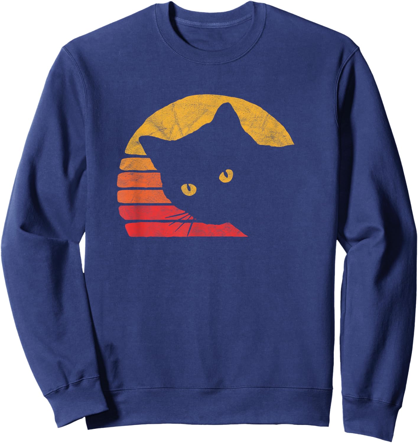Vintage Eighties Style Cat Retro Distressed Design Sweatshirt - Sweatshirt | Navy