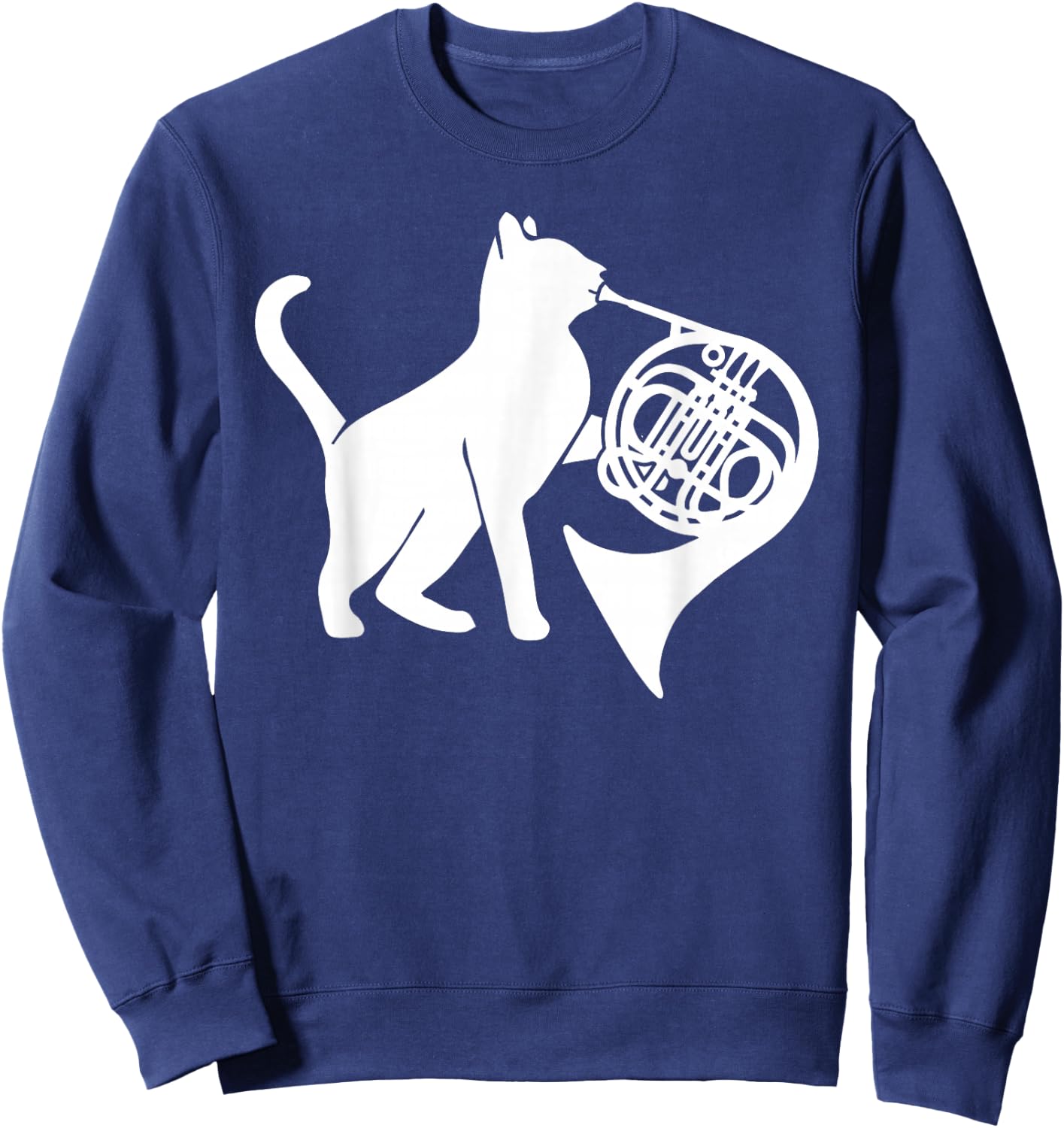 Cool Cat Playing French Horn Musician Orchestra Music Sweatshirt - Sweatshirt | Navy