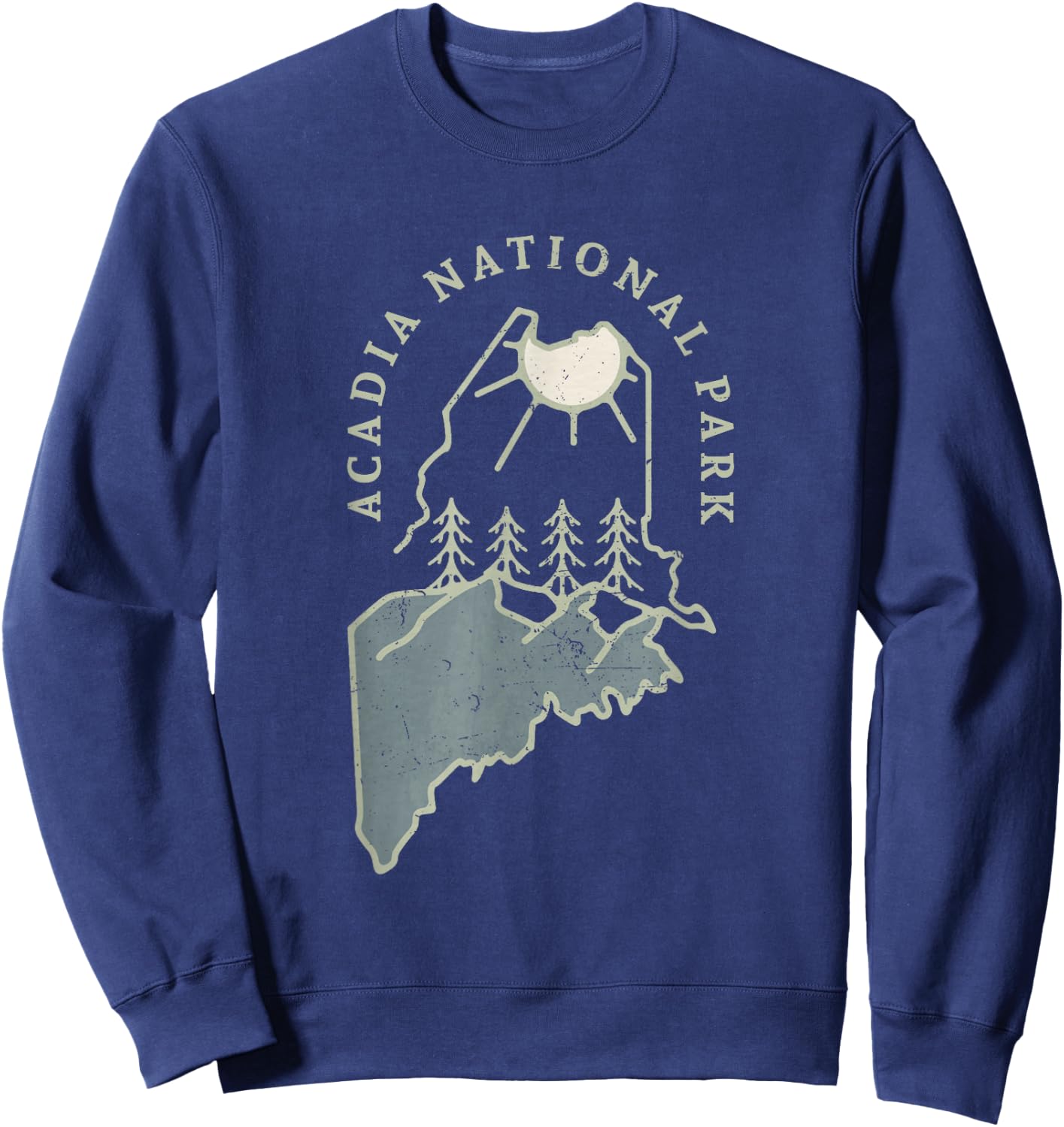 Vintage Acadia National Park Nature Inside Maine State Map Sweatshirt - Sweatshirt | Navy