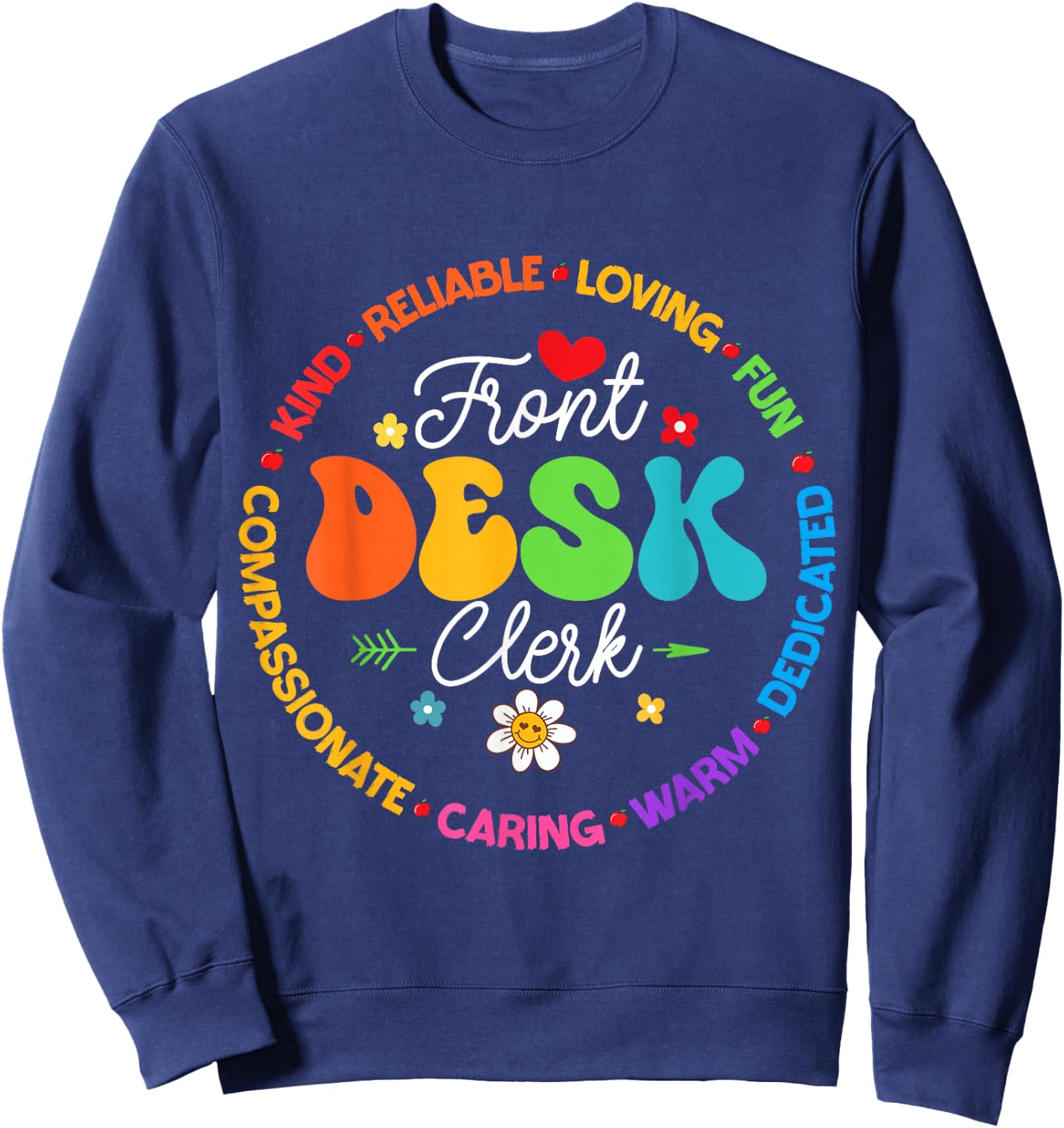 Groovy Front Desk Clerk Secretary Admin Appreciation Week Sweatshirt - Sweatshirt | Navy