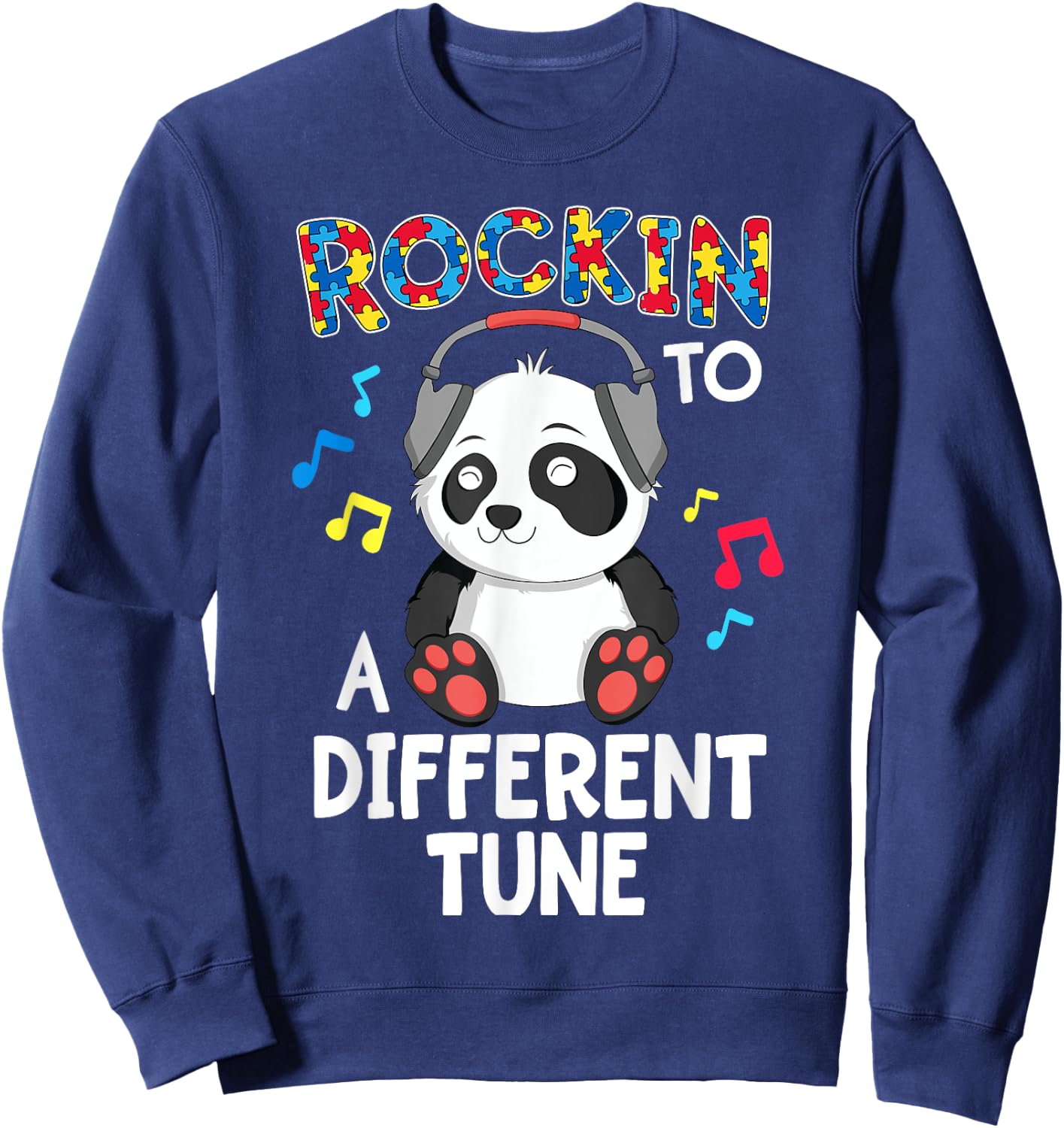 Rockin' To A Different Tune Panda Autism Awareness Kids Sweatshirt - Sweatshirt | Navy