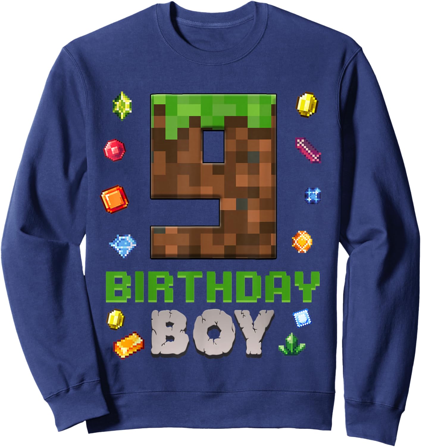 9th Birthday 9 Years Old Video Gamer Pixel Birthday Boys Sweatshirt - Sweatshirt | Navy