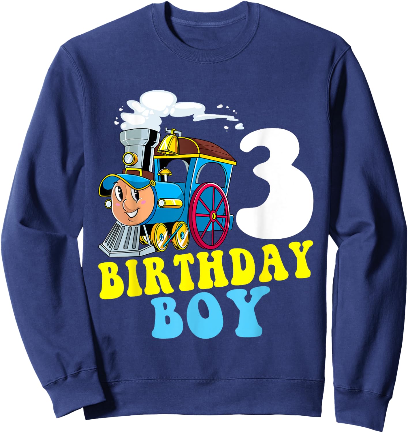 3rd Birthday Boy Train Lovers Three Years Old Kids Toddlers Sweatshirt - Sweatshirt | Navy