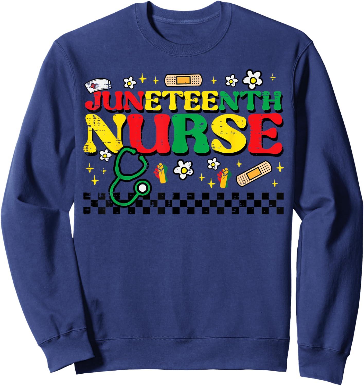 Juneteenth Nurse Groovy Retro African Scrub Top Black Women Sweatshirt - Sweatshirt | Navy