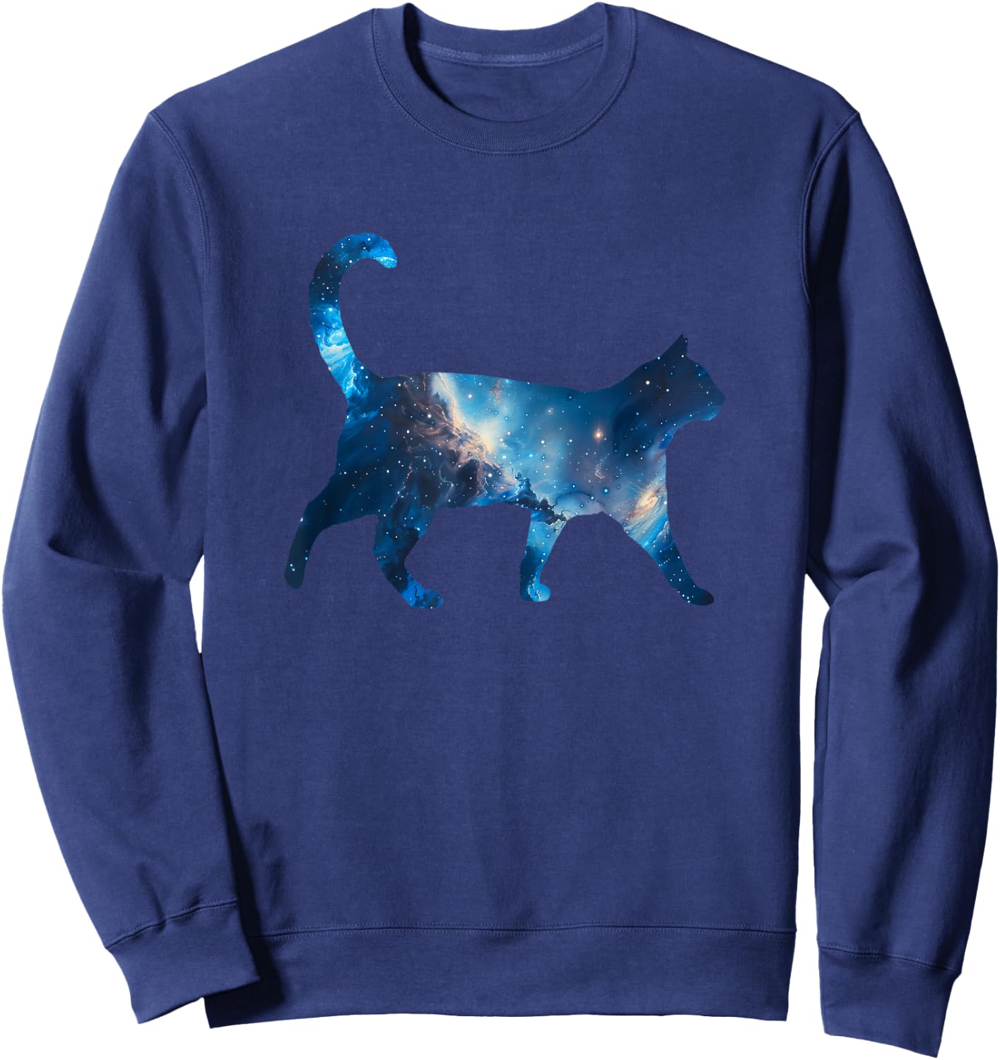 Aesthetic Silhouette Stars Space Galaxy Cat Sweatshirt - Sweatshirt | Navy